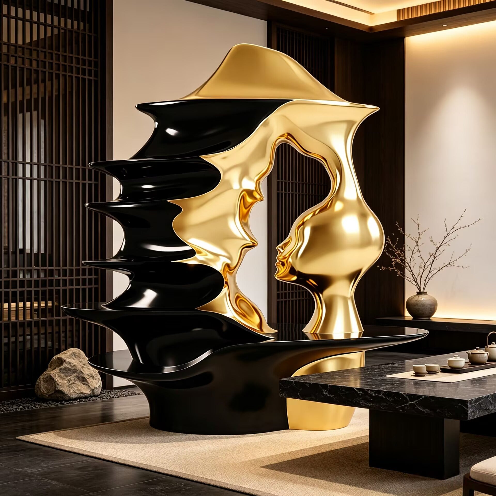 Musa Villa Unique Creativity Metal Sculptural Solid Wood Bookshelf