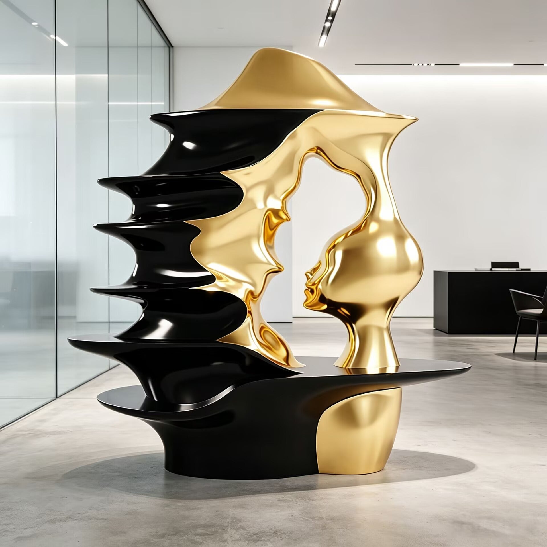 Musa Villa Unique Creativity Metal Sculptural Solid Wood Bookshelf
