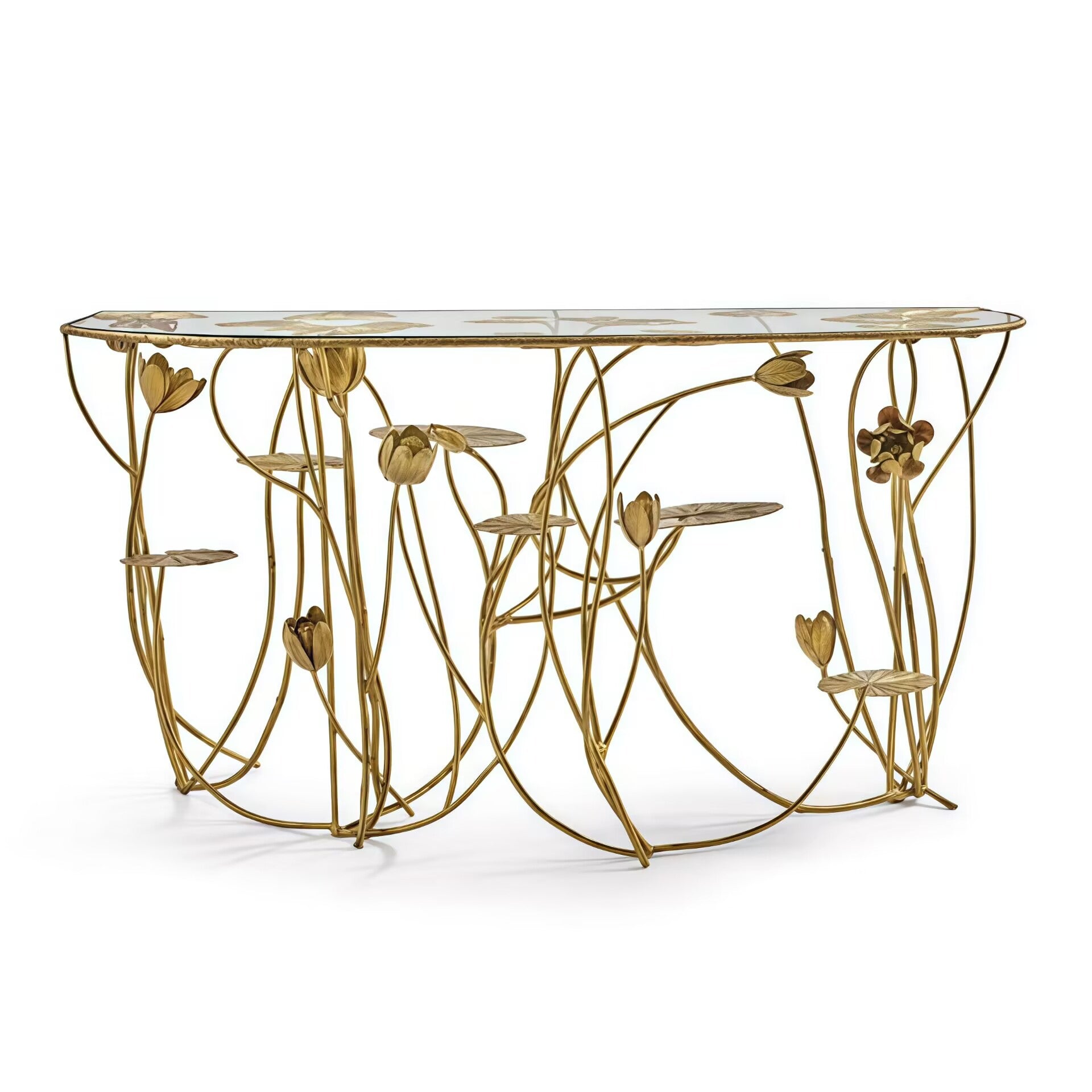 Nenuphars Unique Creativity Upscale Irregular Metal Glass Console