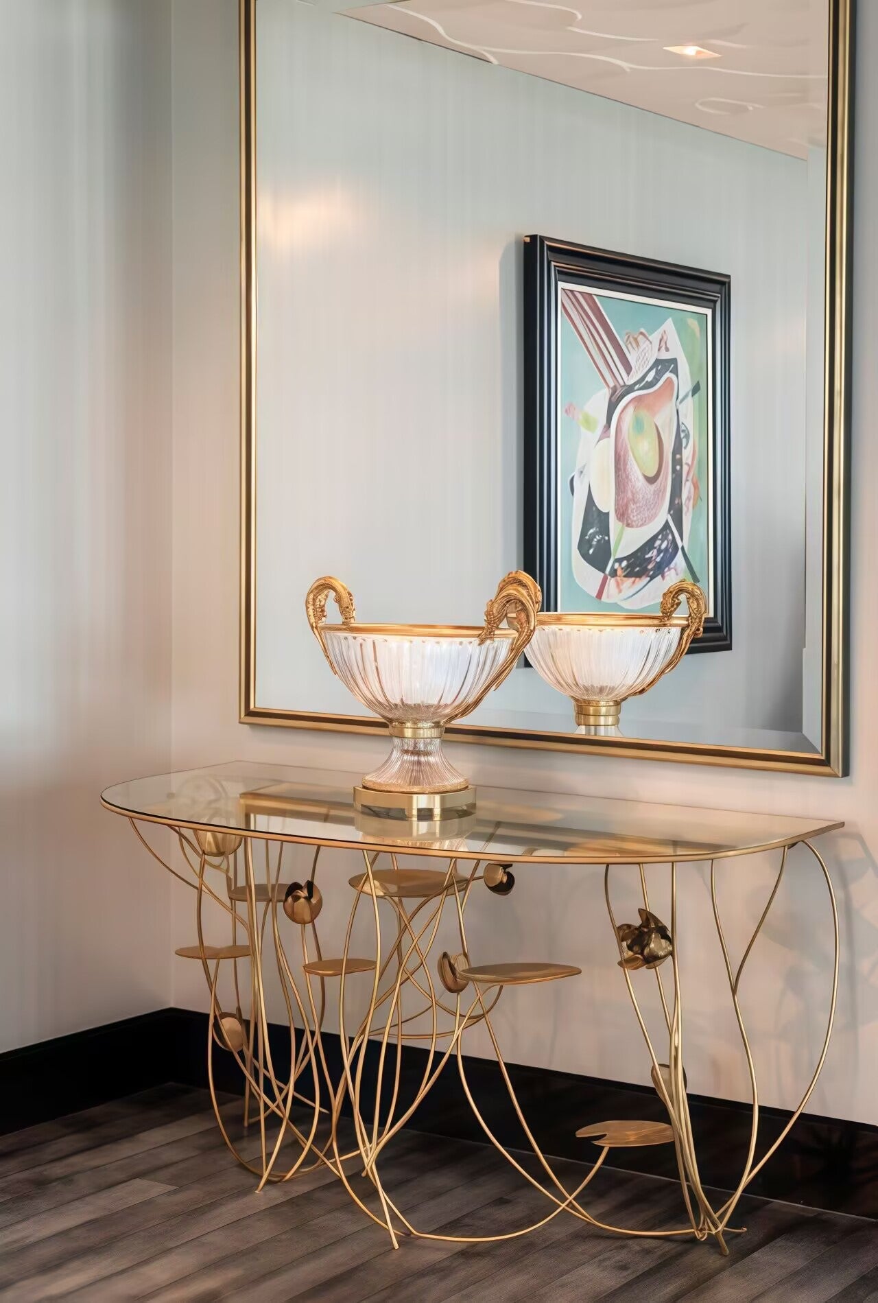 Nenuphars Unique Creativity Upscale Irregular Metal Glass Console