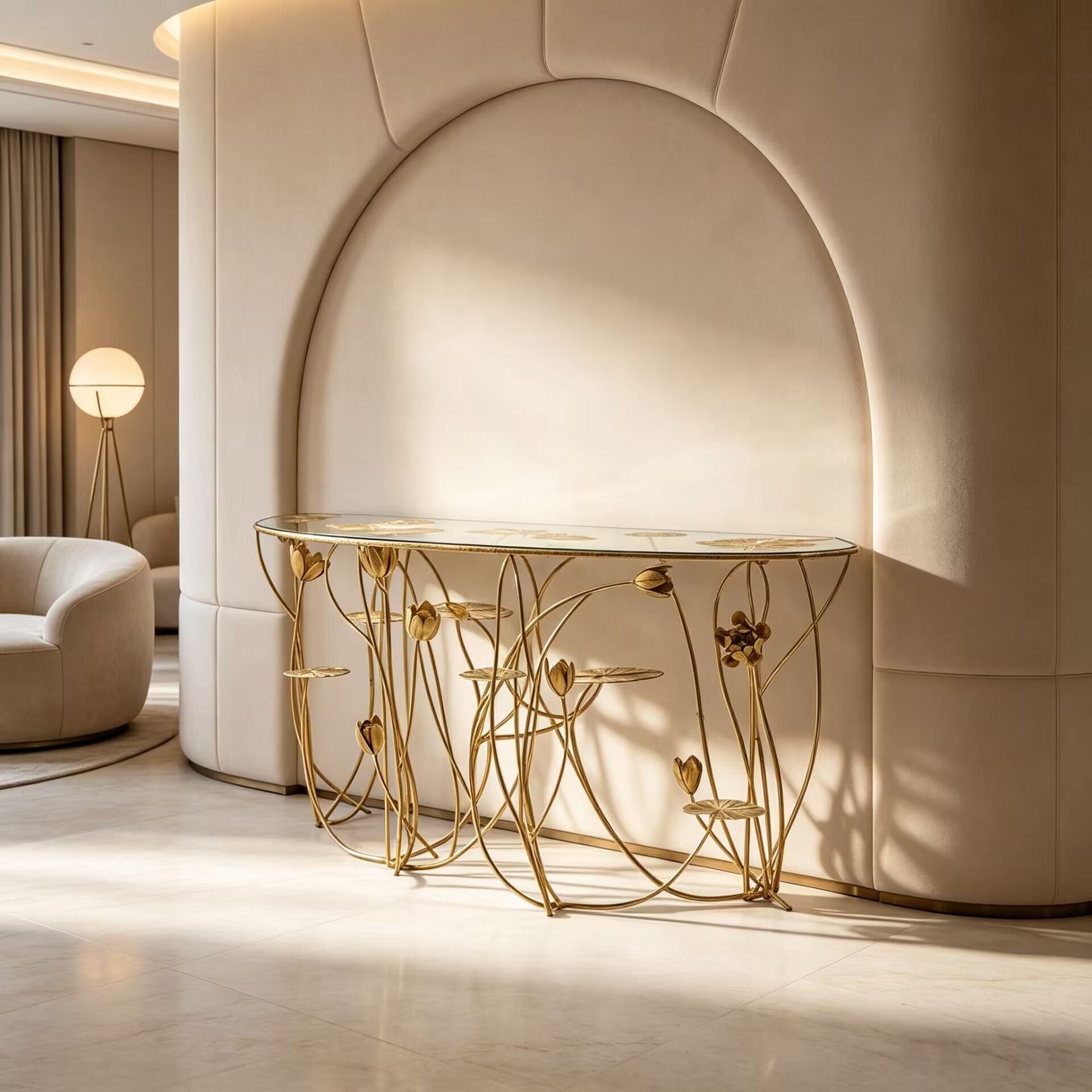 Nenuphars Unique Creativity Upscale Irregular Metal Glass Console