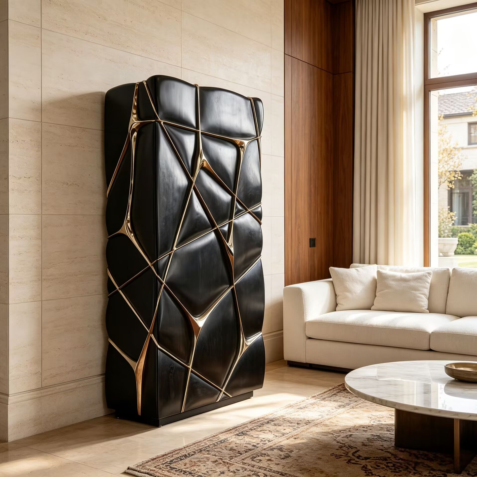 Neurone Designer Metal Geometric Art Genuine Leather Storage Locker