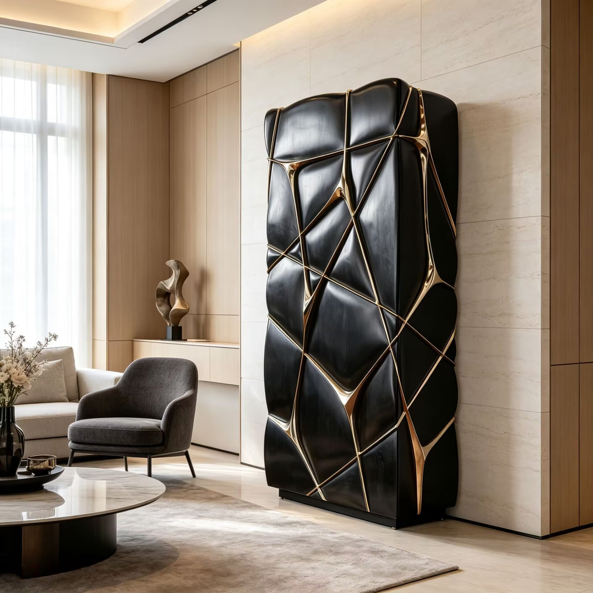 Neurone Designer Metal Geometric Art Genuine Leather Storage Locker