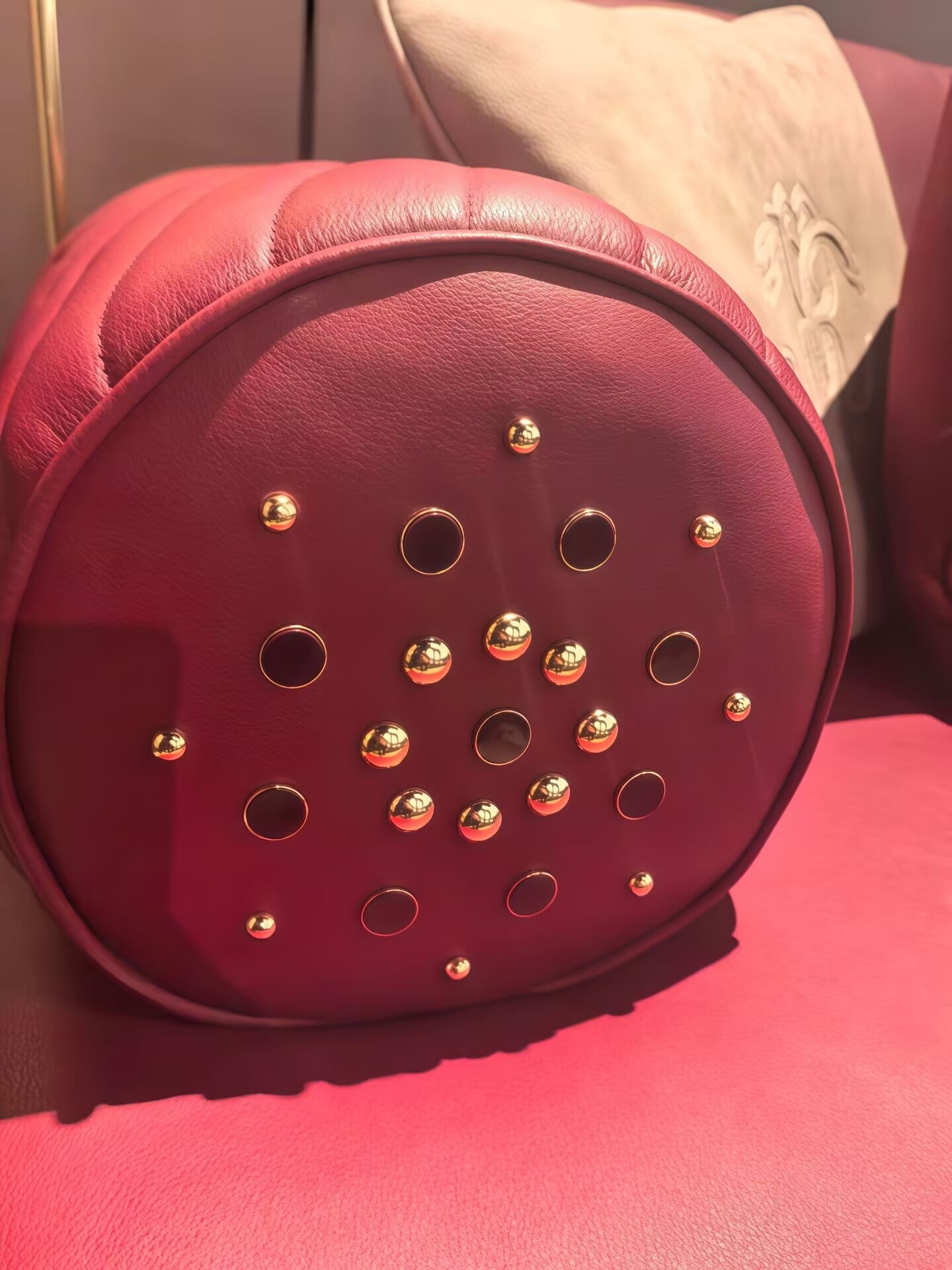 Nevada Artistic Villa Retro Claret Genuine Leather Commission Sofa