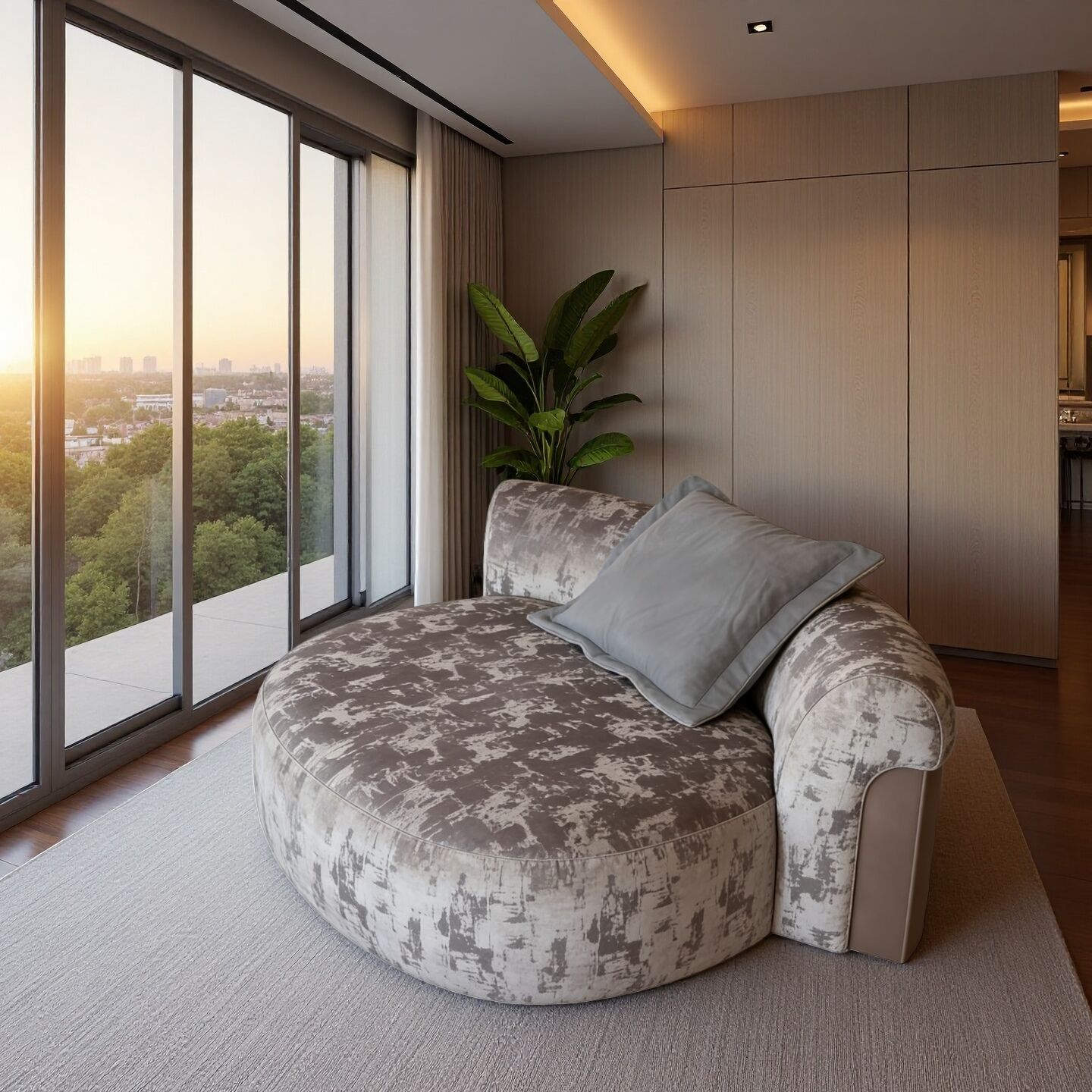 Nip Light Luxury Design Creative Round Solid Wood Fabric Sofa