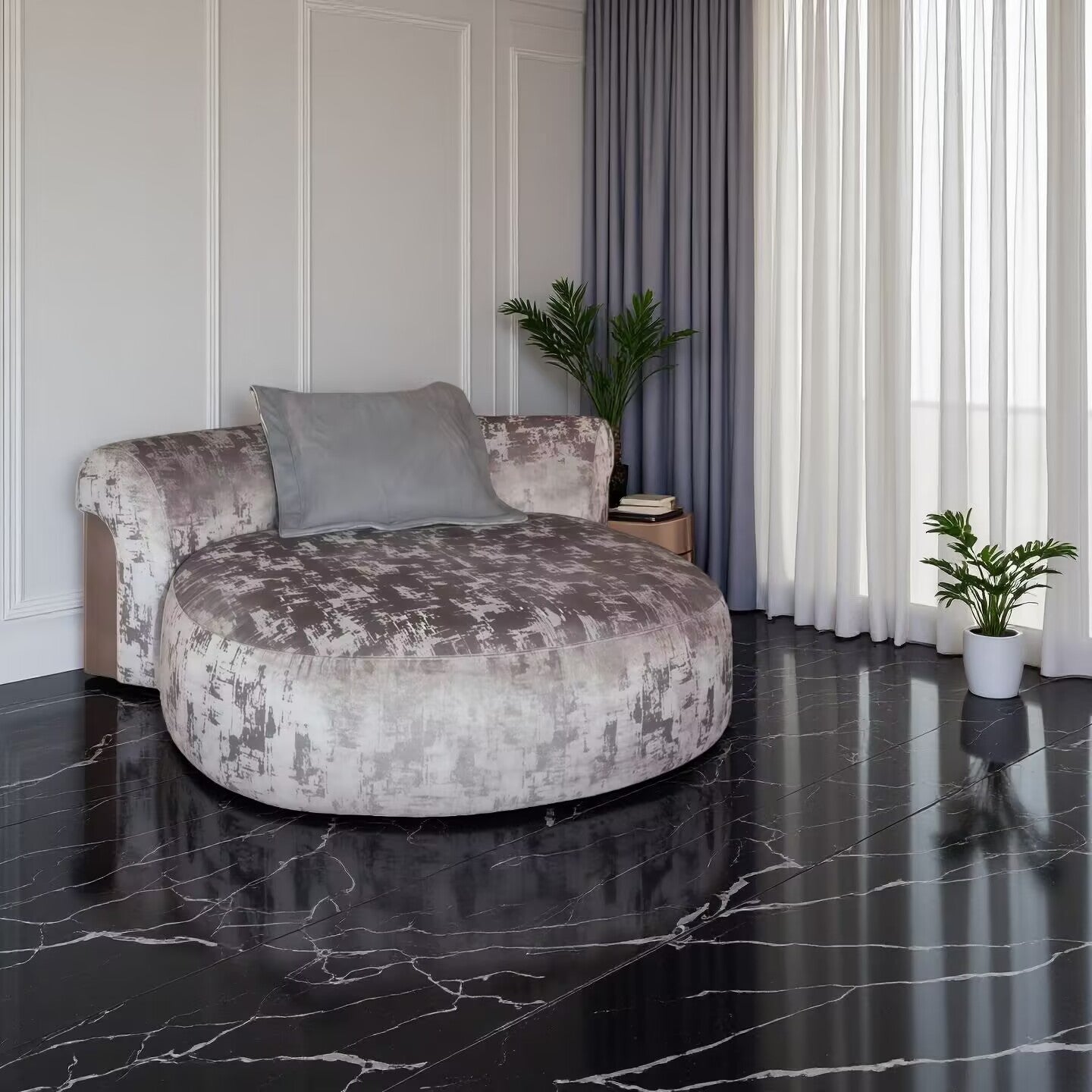 Nip Light Luxury Design Creative Round Solid Wood Fabric Sofa