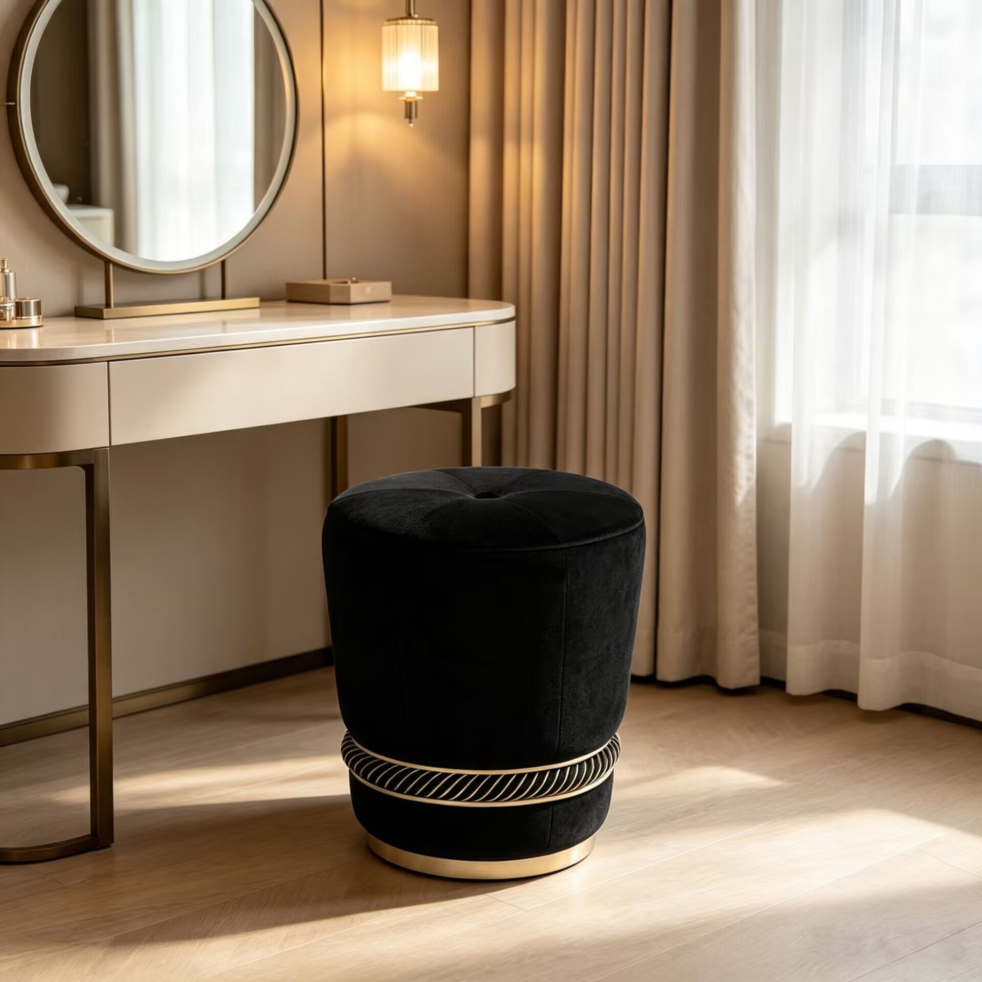 Noir Luxurious High Quality Solid Wood Creativity Fabric Vanity Stool