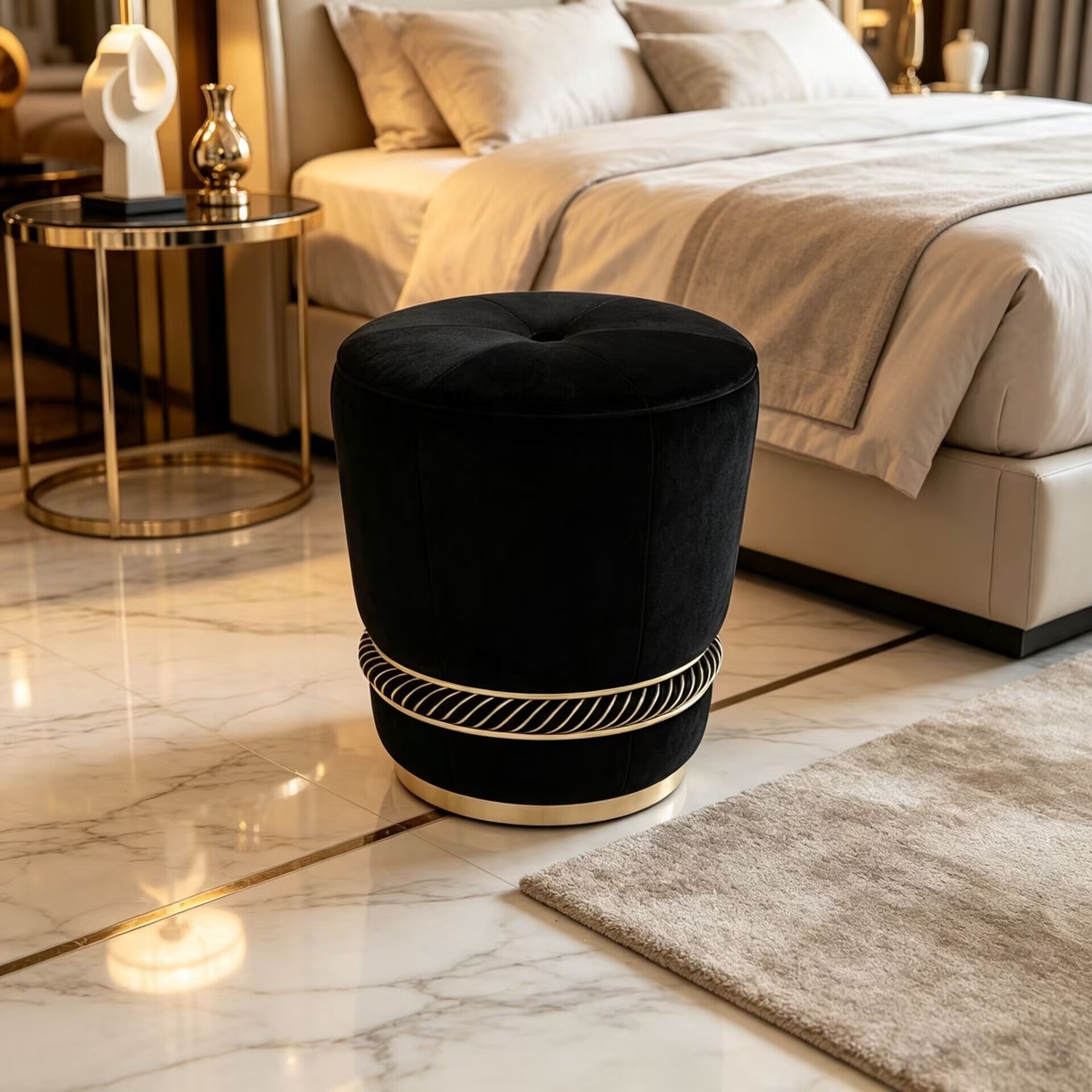 Noir Luxurious High Quality Solid Wood Creativity Fabric Vanity Stool