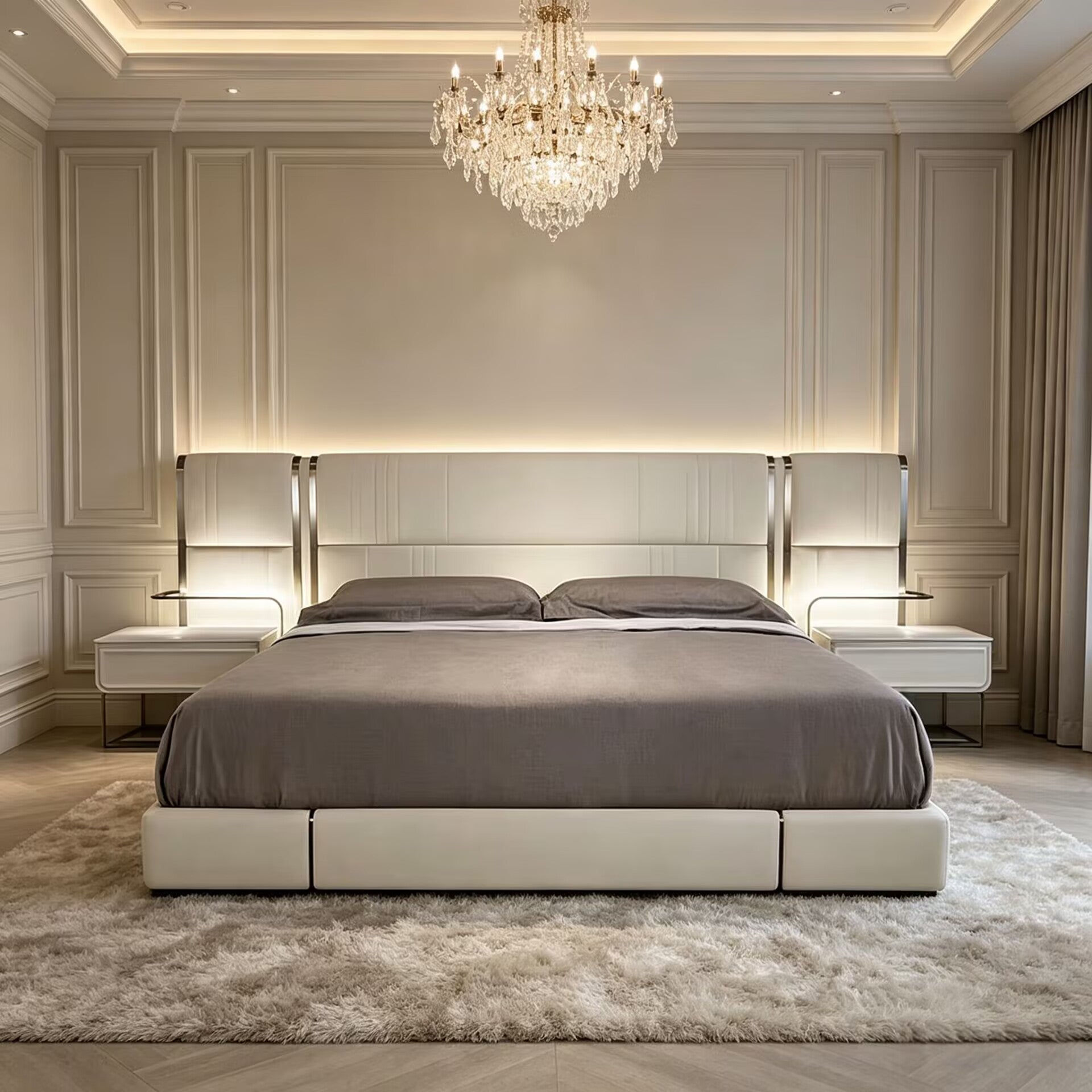Nov Italian Artistic Bedroom Genuine Leather Customize Double Bed