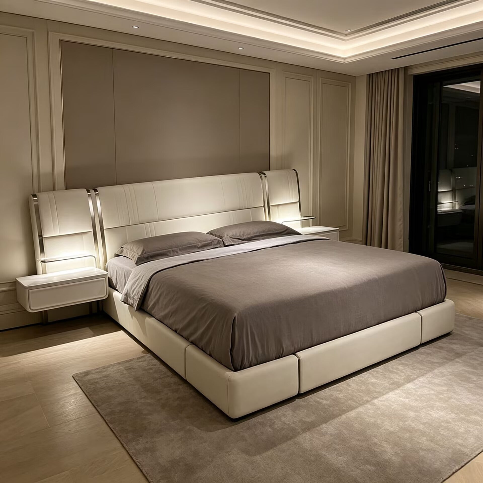 Nov Italian Artistic Bedroom Genuine Leather Customize Double Bed