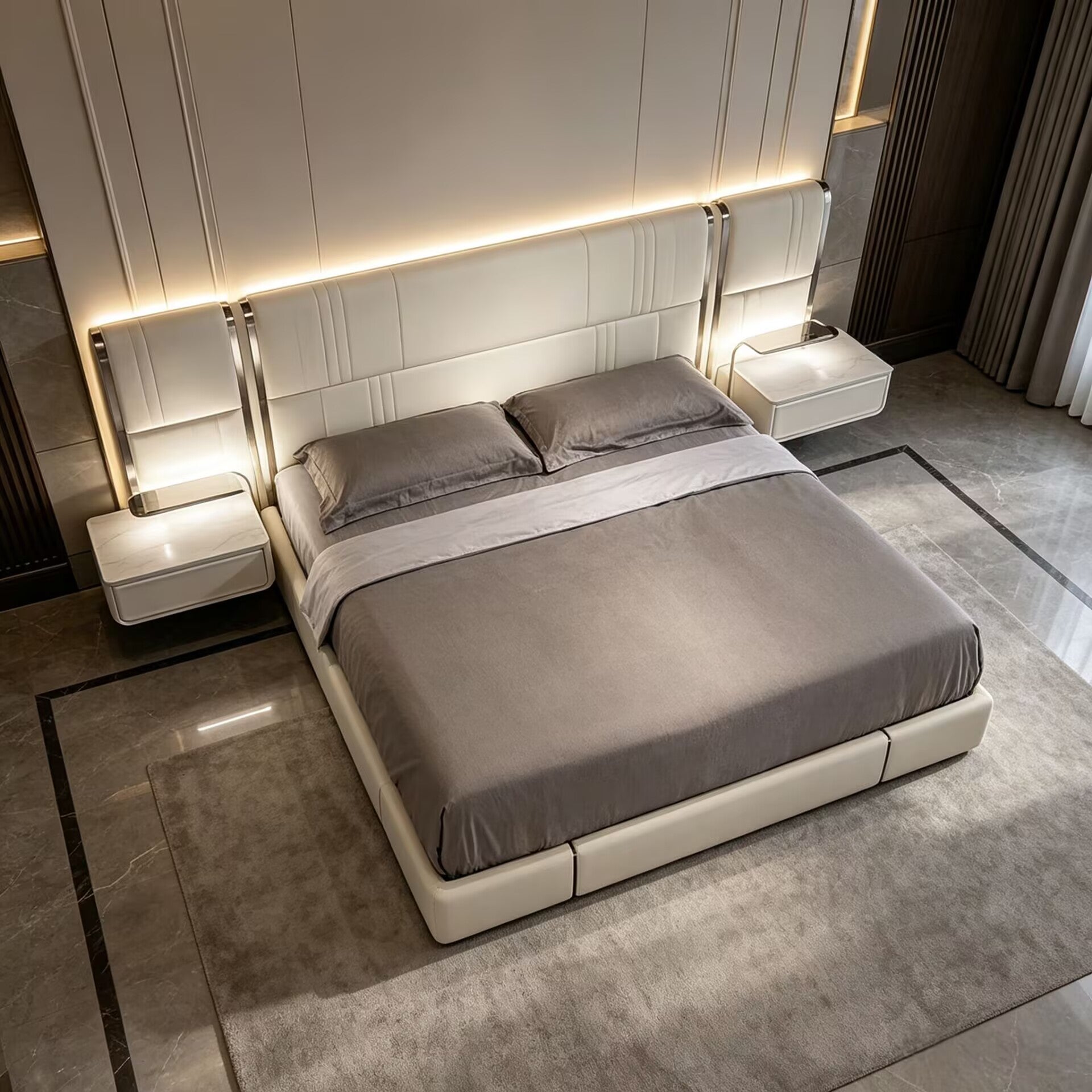 Nov Italian Artistic Bedroom Genuine Leather Customize Double Bed