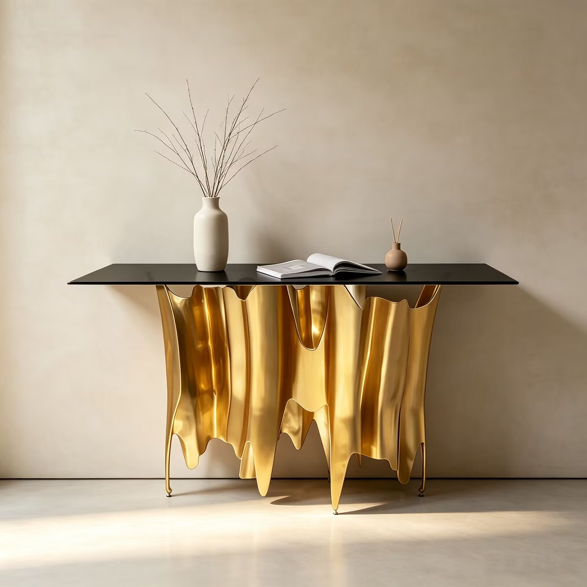 Obssedia Italian Luxury Upscale Irregular Metal Artistic Glass Console