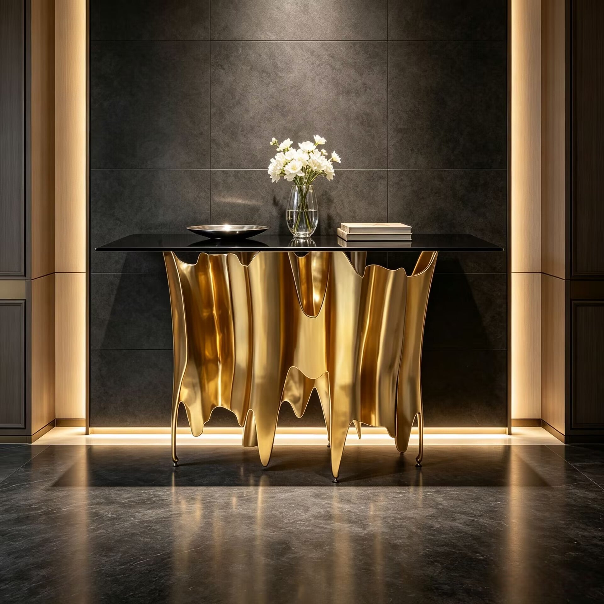 Obssedia Italian Luxury Upscale Irregular Metal Artistic Glass Console