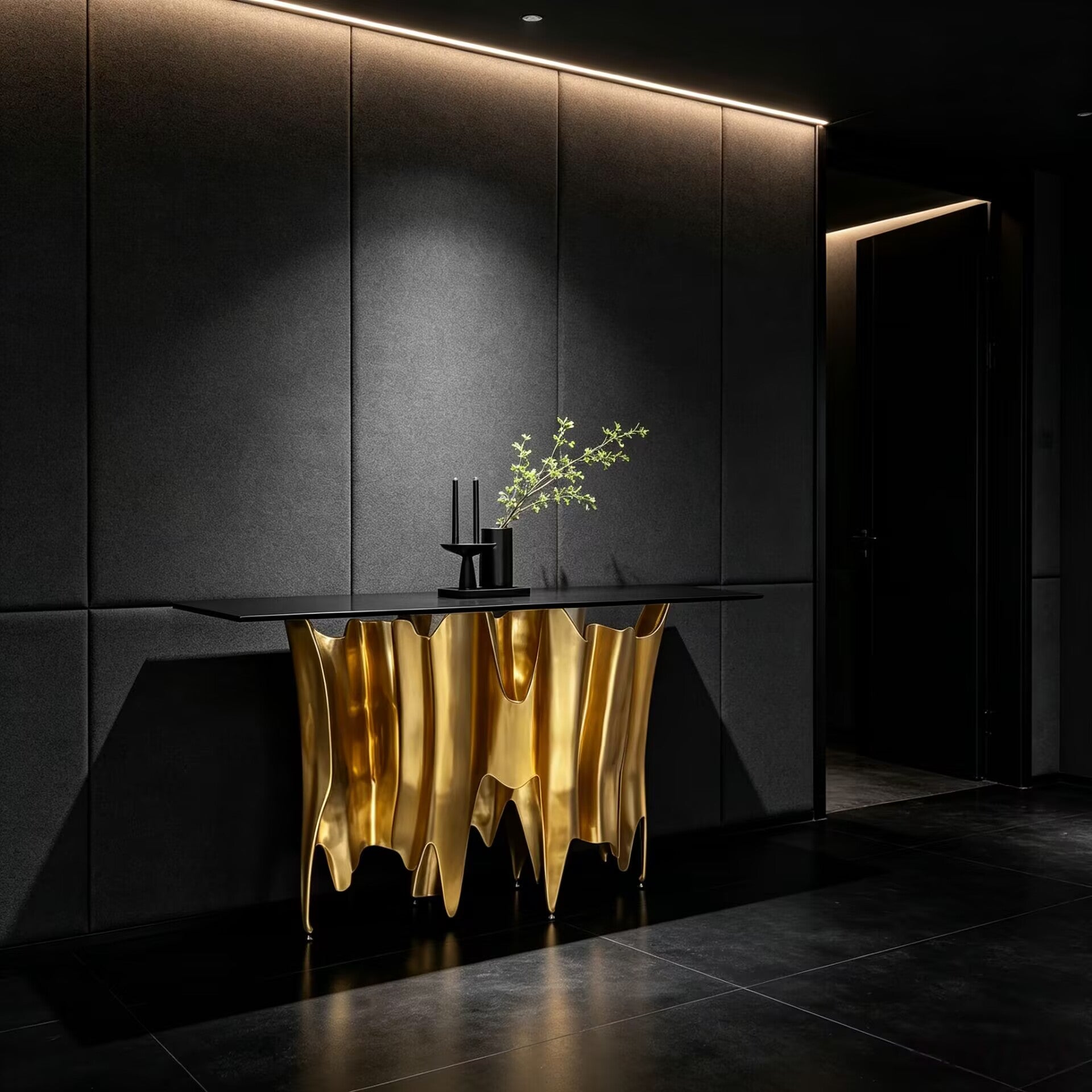 Obssedia Italian Luxury Upscale Irregular Metal Artistic Glass Console
