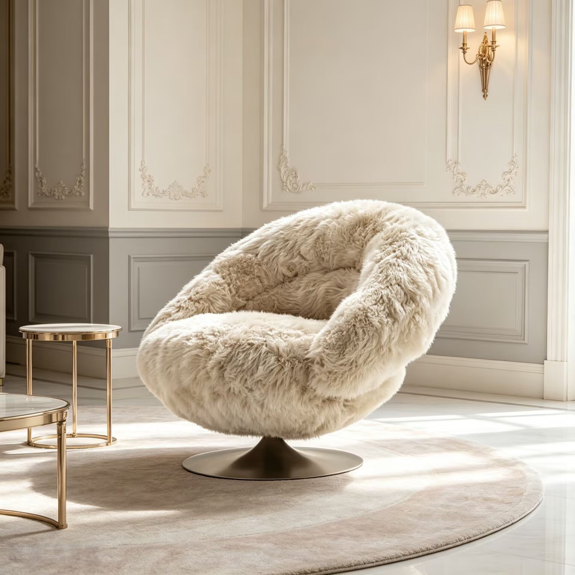 Occasional Luxury Villa Designer Art Metal Lambswool Sofa Chair