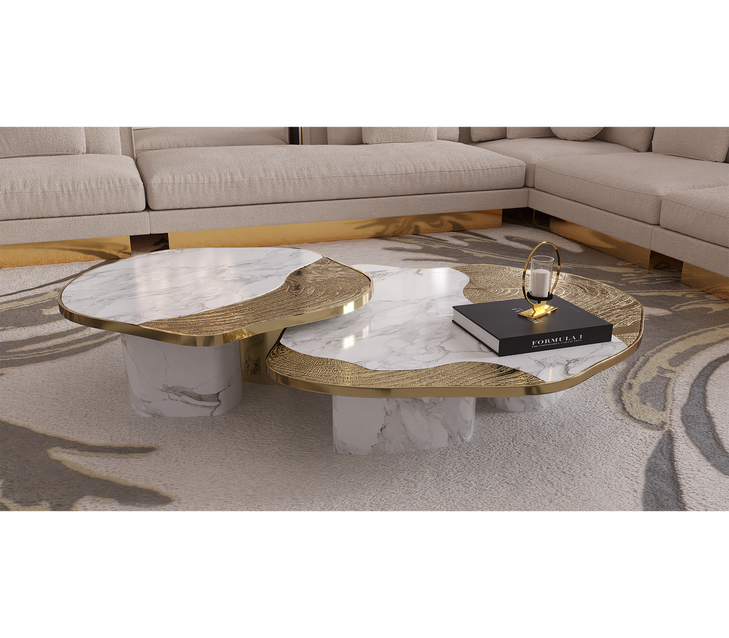 ophelia calacatta marble and gold center table