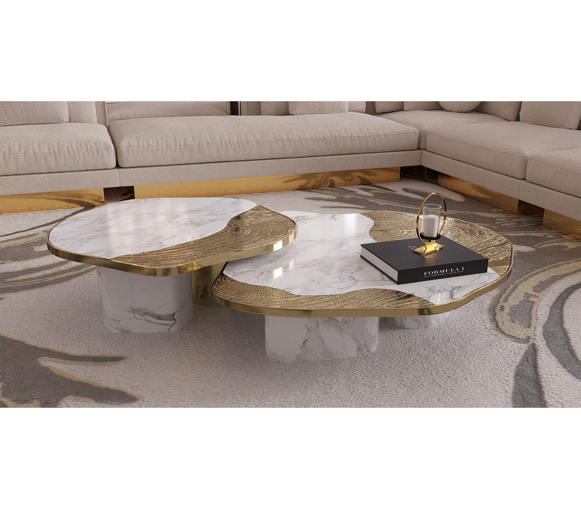 ophelia calacatta marble and gold center table