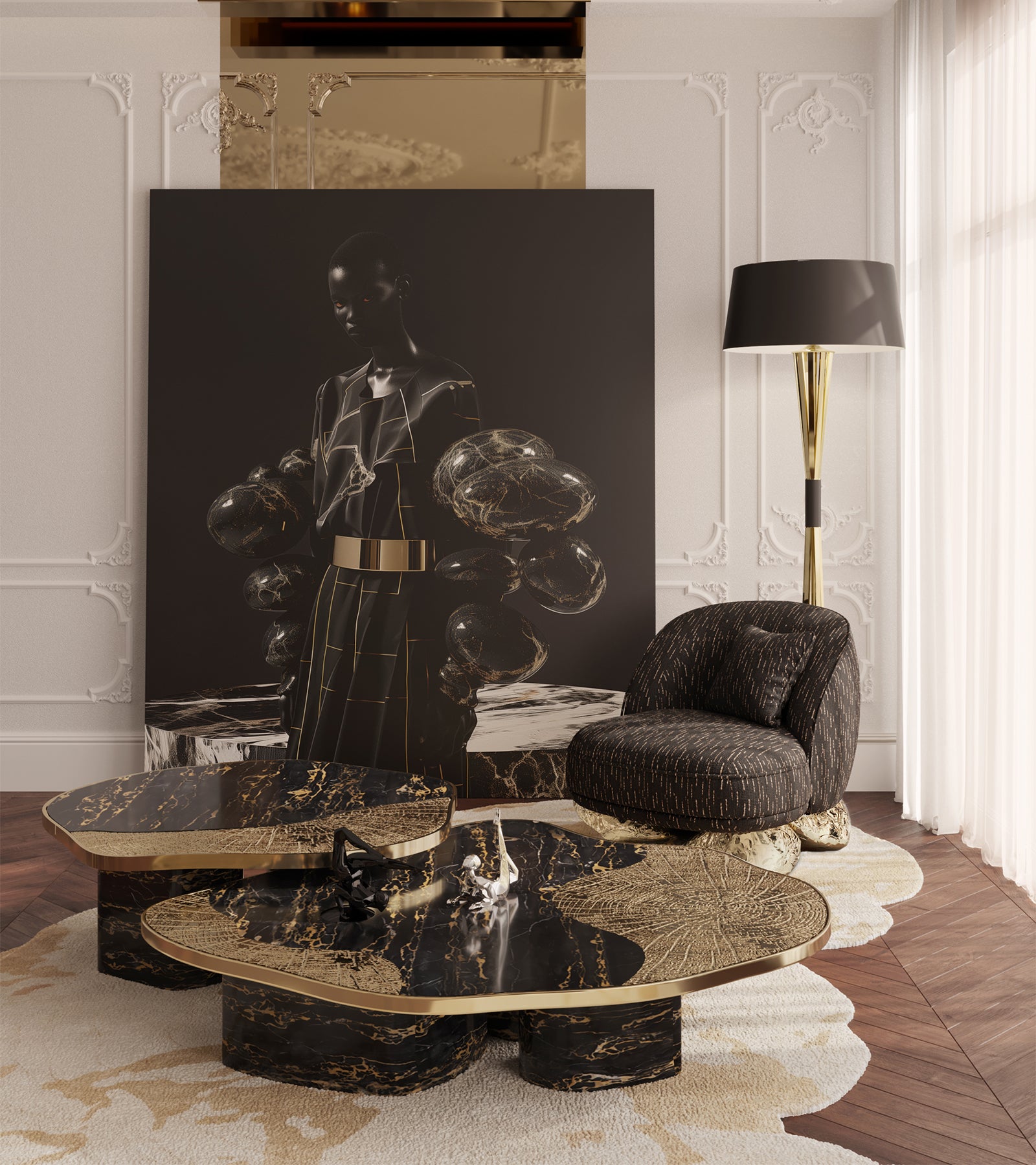 ophelia portoro marble and gold center table Versions