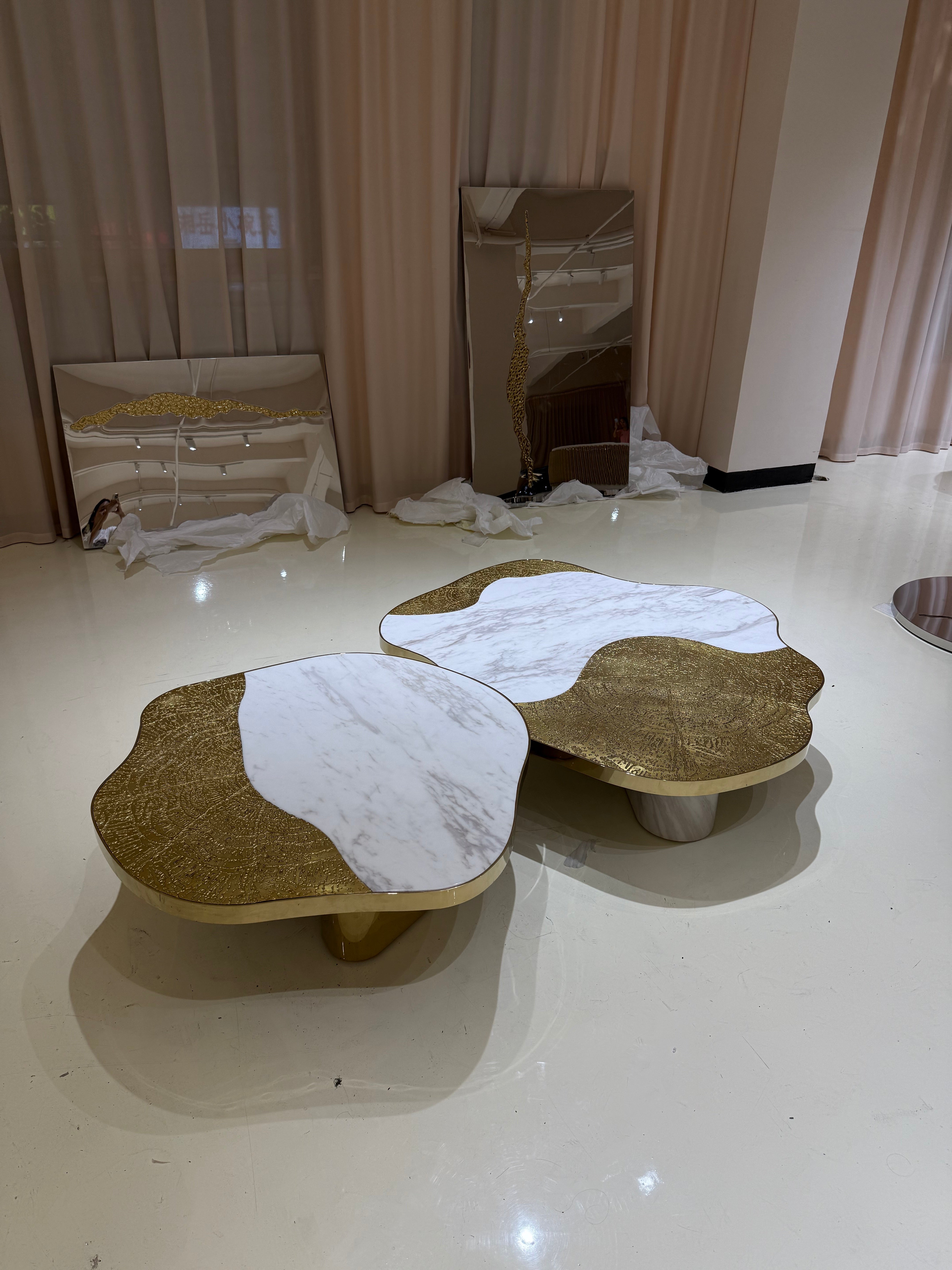 OPHELIA PORTORO MARBLE AND GOLD PURE COPPER ETCHING CENTER TABLE