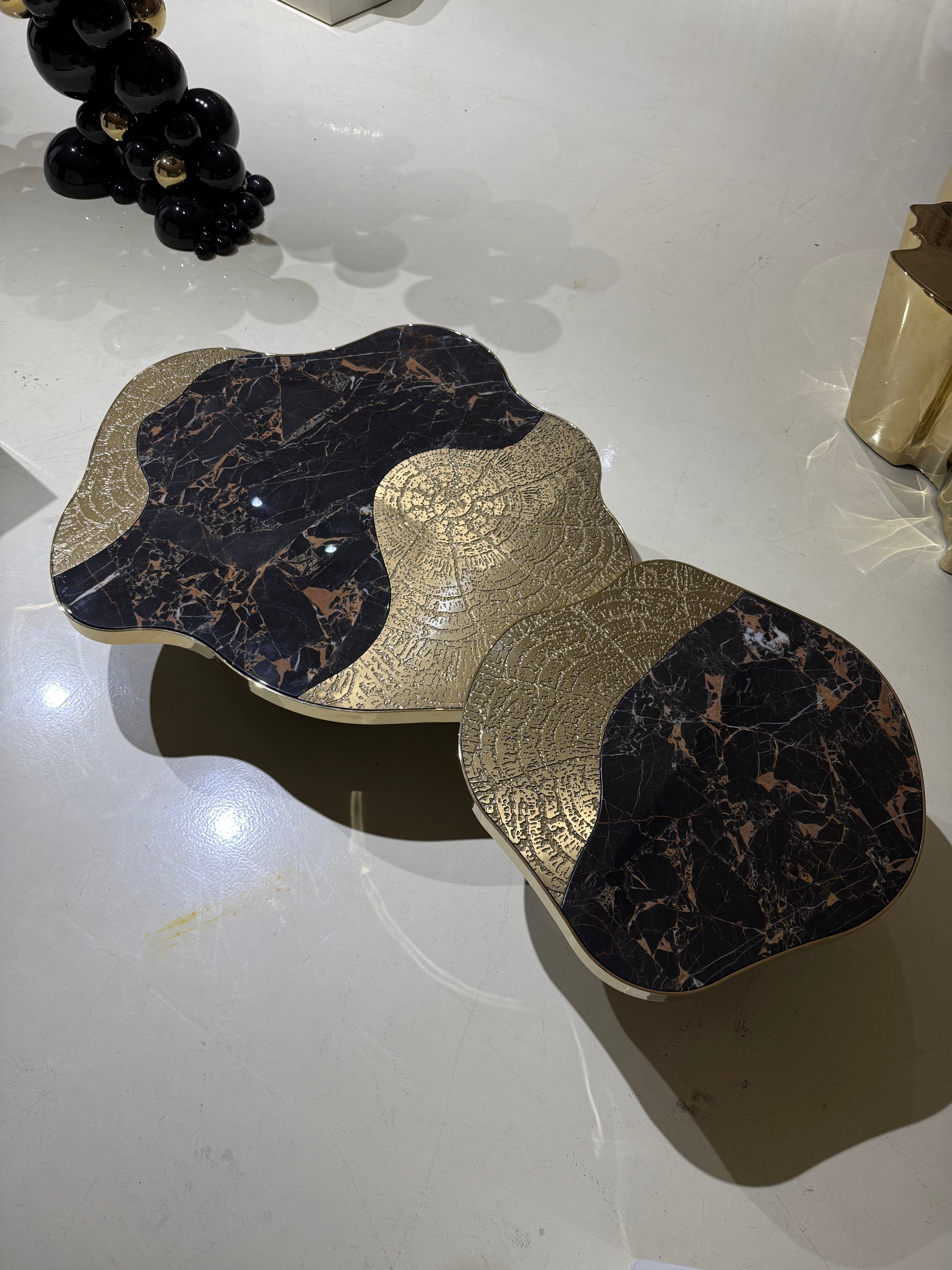 OPHELIA PORTORO MARBLE AND GOLD PURE COPPER ETCHING CENTER TABLE
