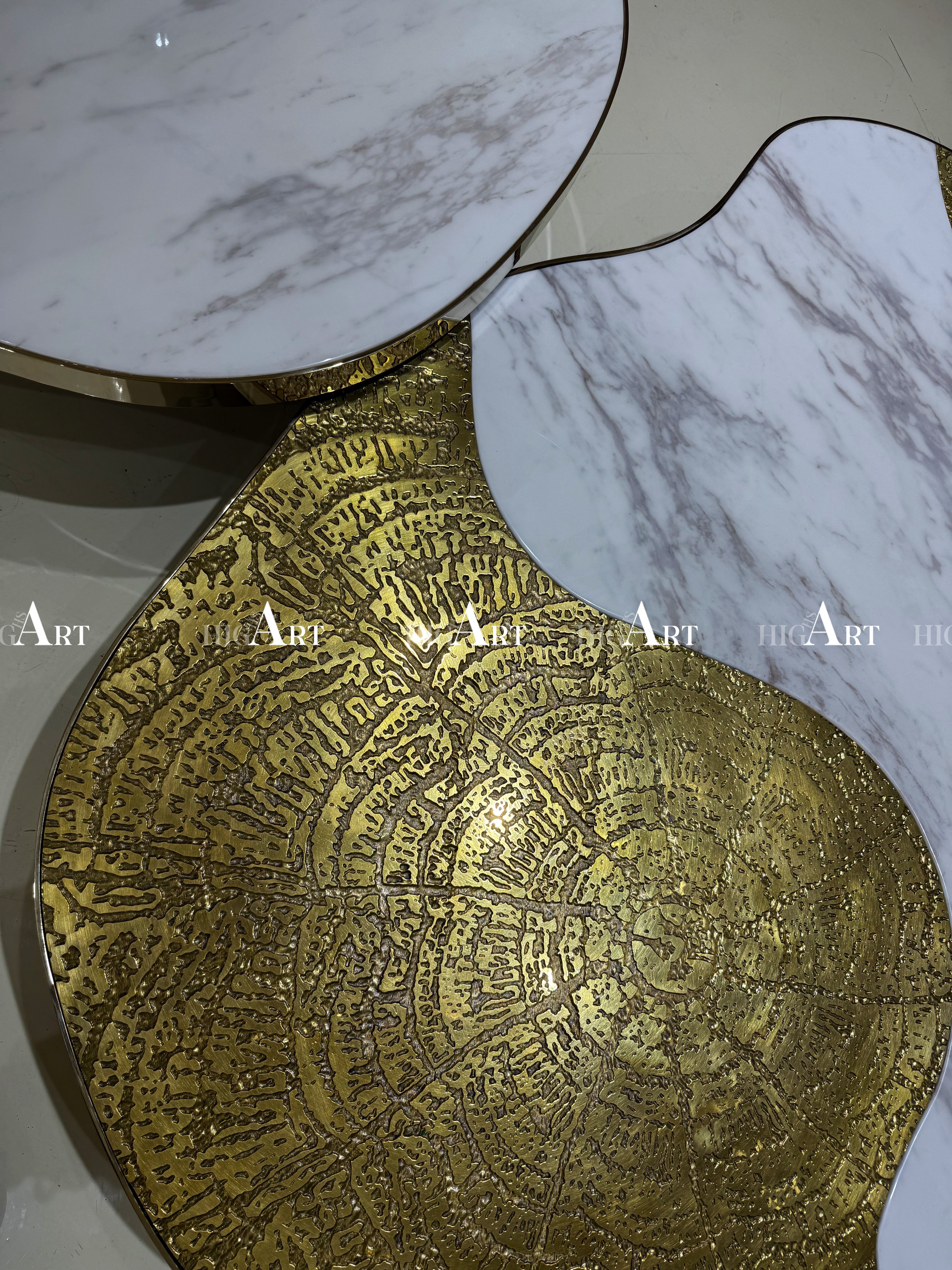 OPHELIA PORTORO MARBLE AND GOLD PURE COPPER ETCHING CENTER TABLE