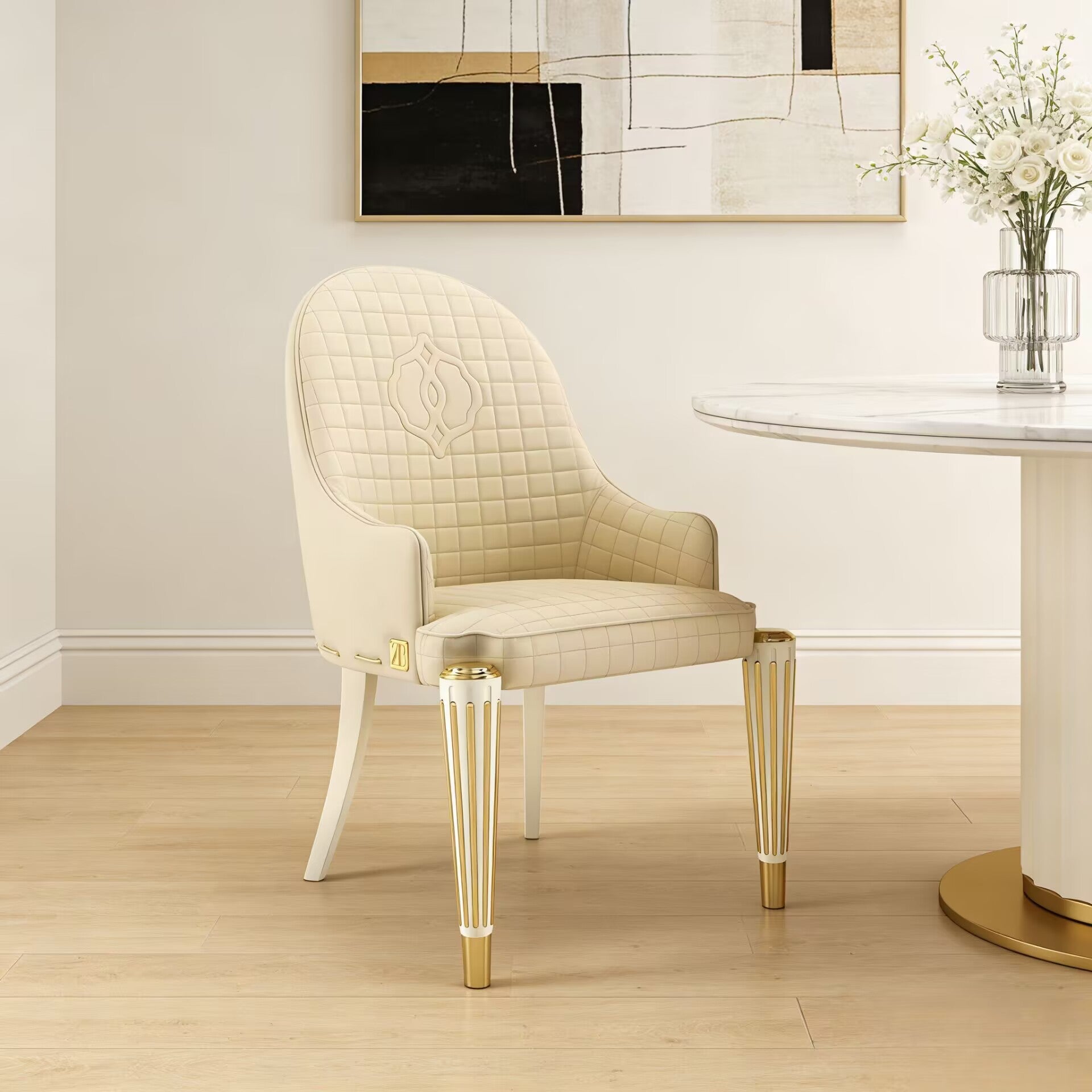 Ophelia Luxurious Stainless Steel Genuine Leather Dining Chair