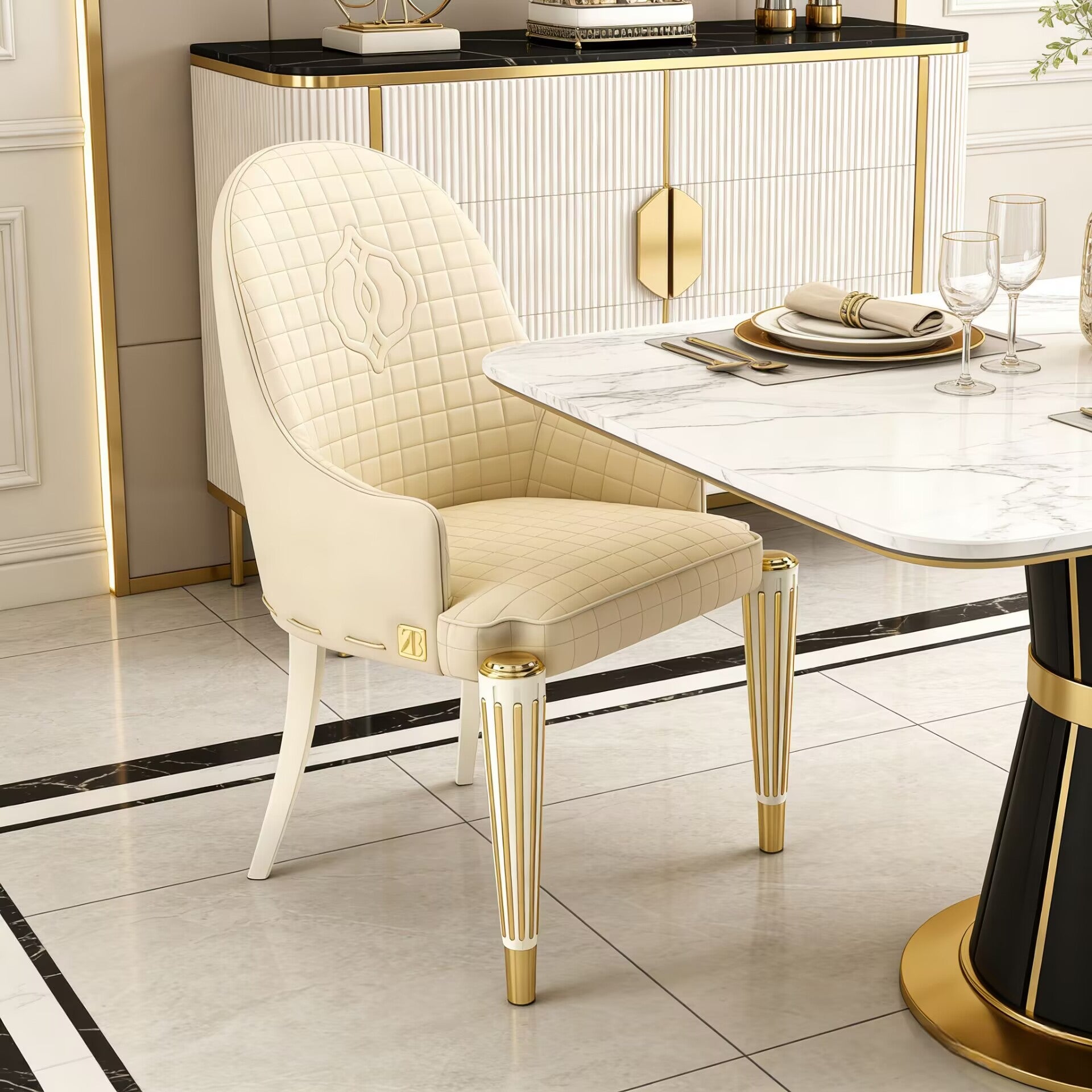 Ophelia Luxurious Stainless Steel Genuine Leather Dining Chair