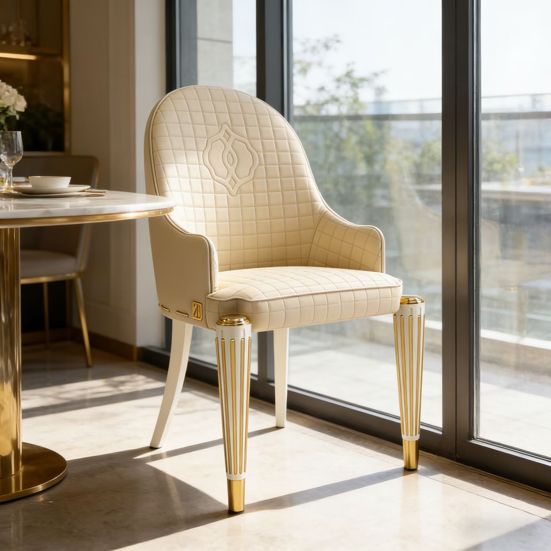 Ophelia Luxurious Stainless Steel Genuine Leather Dining Chair