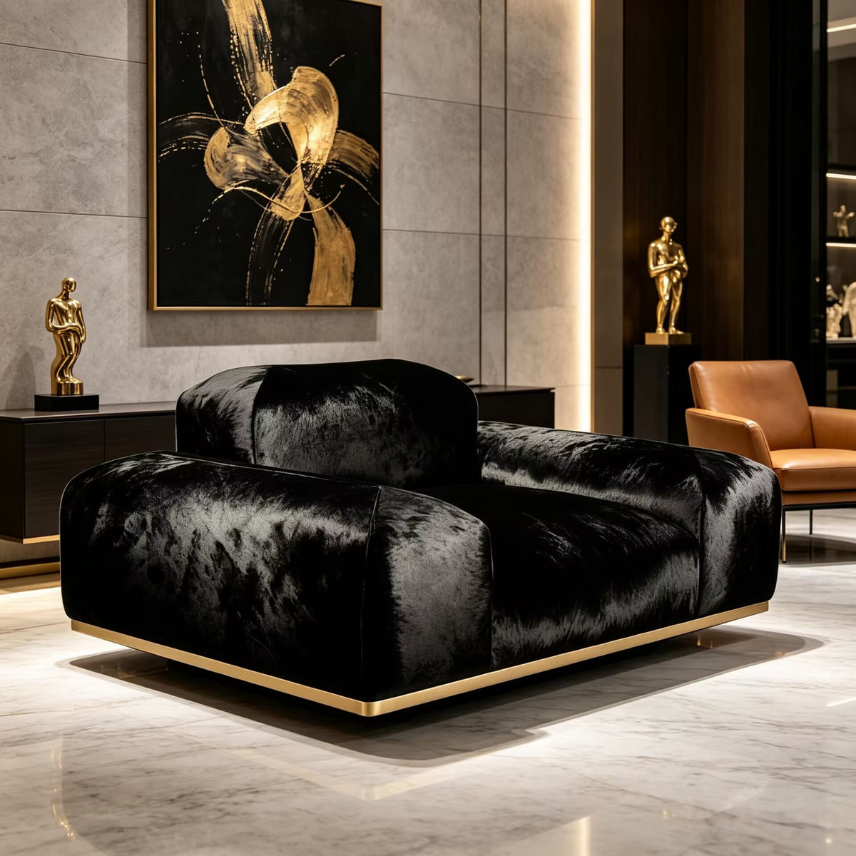 Orion Villa Living Room Modern Simple Fabric Black Single Sofa