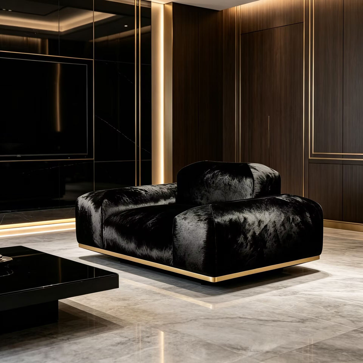 Orion Villa Living Room Modern Simple Fabric Black Single Sofa