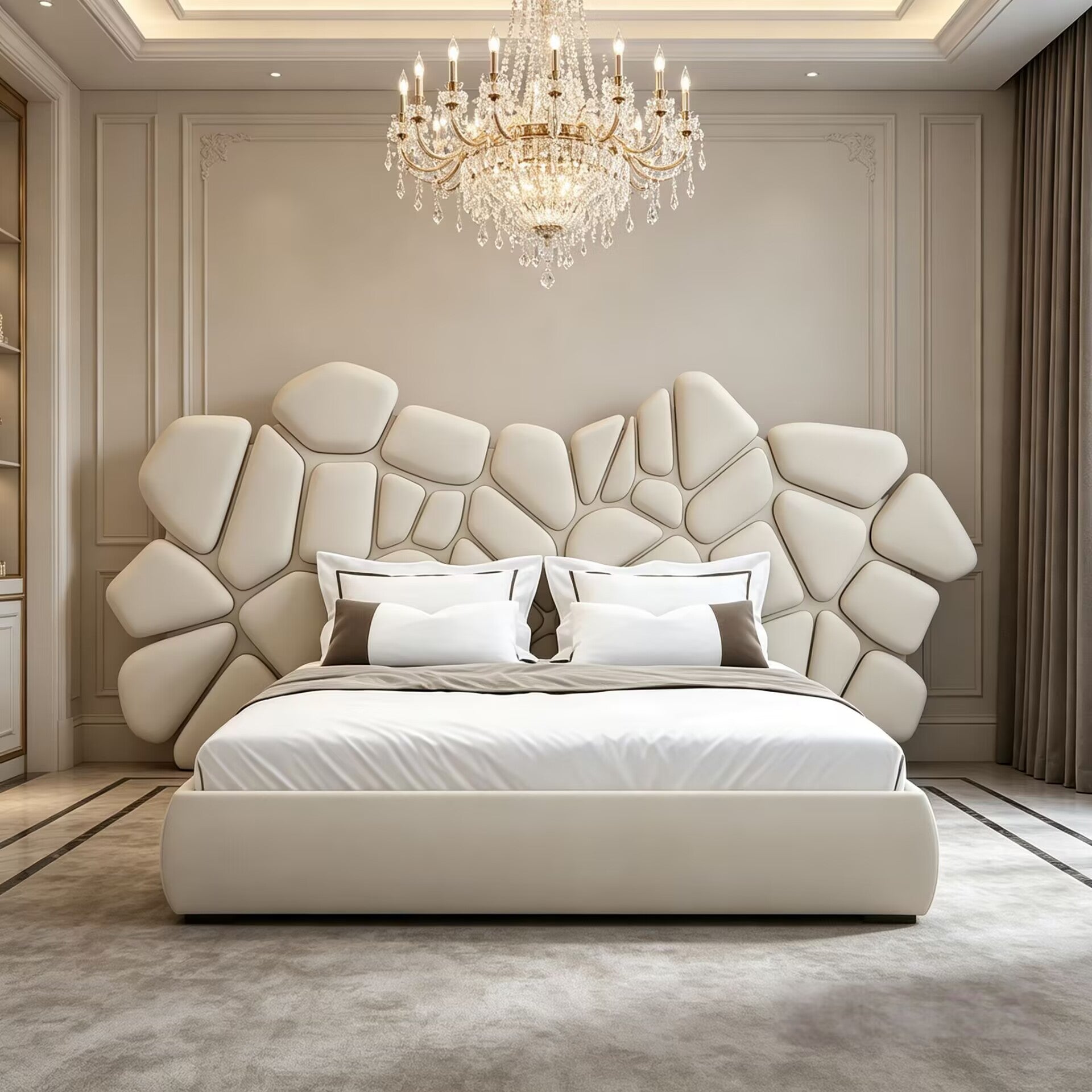 Oro Irregular Unique Creativity Genuine Leather Widescreen Bed