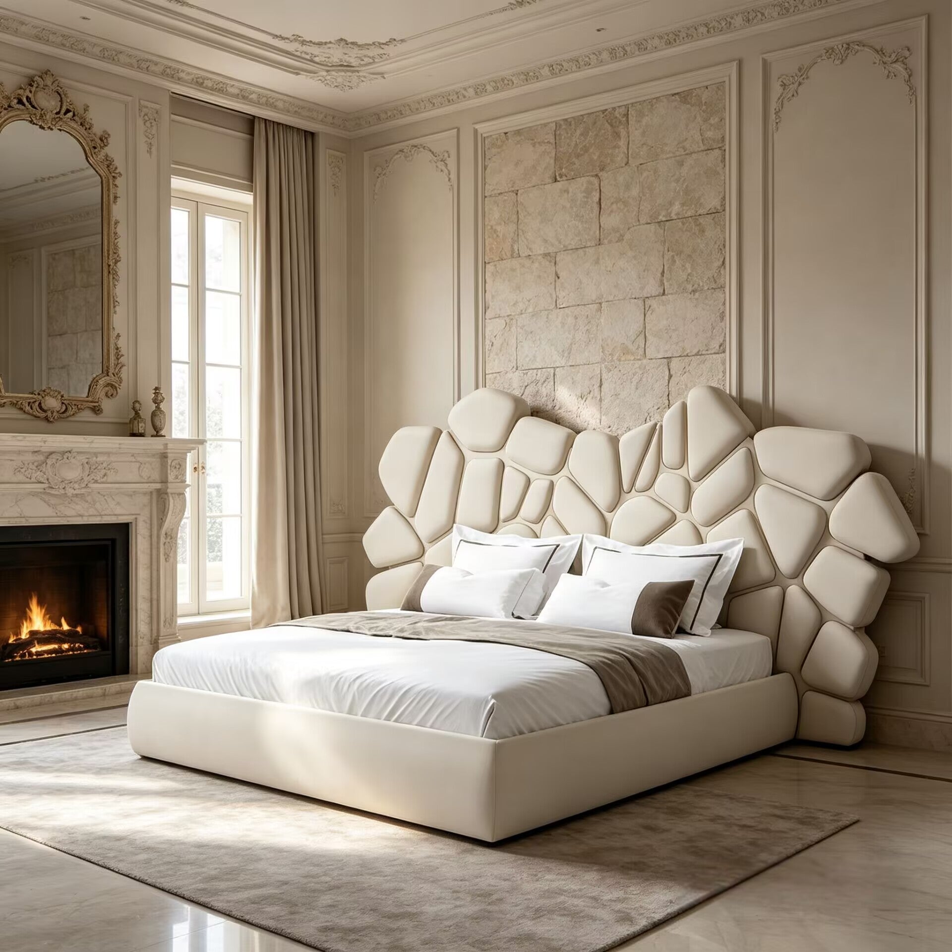 Oro Irregular Unique Creativity Genuine Leather Widescreen Bed