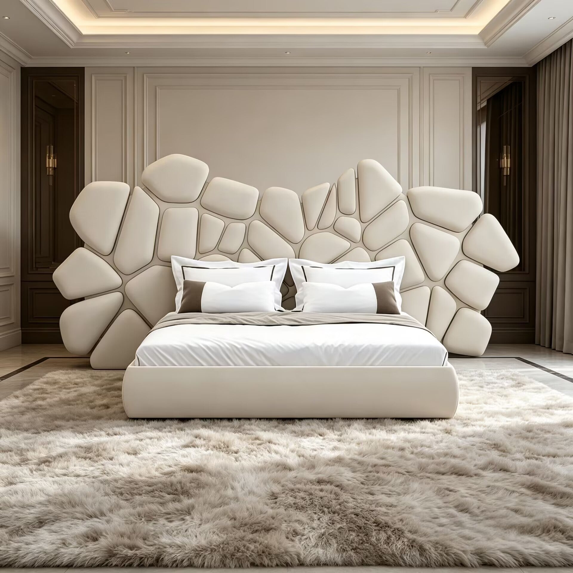 Oro Irregular Unique Creativity Genuine Leather Widescreen Bed