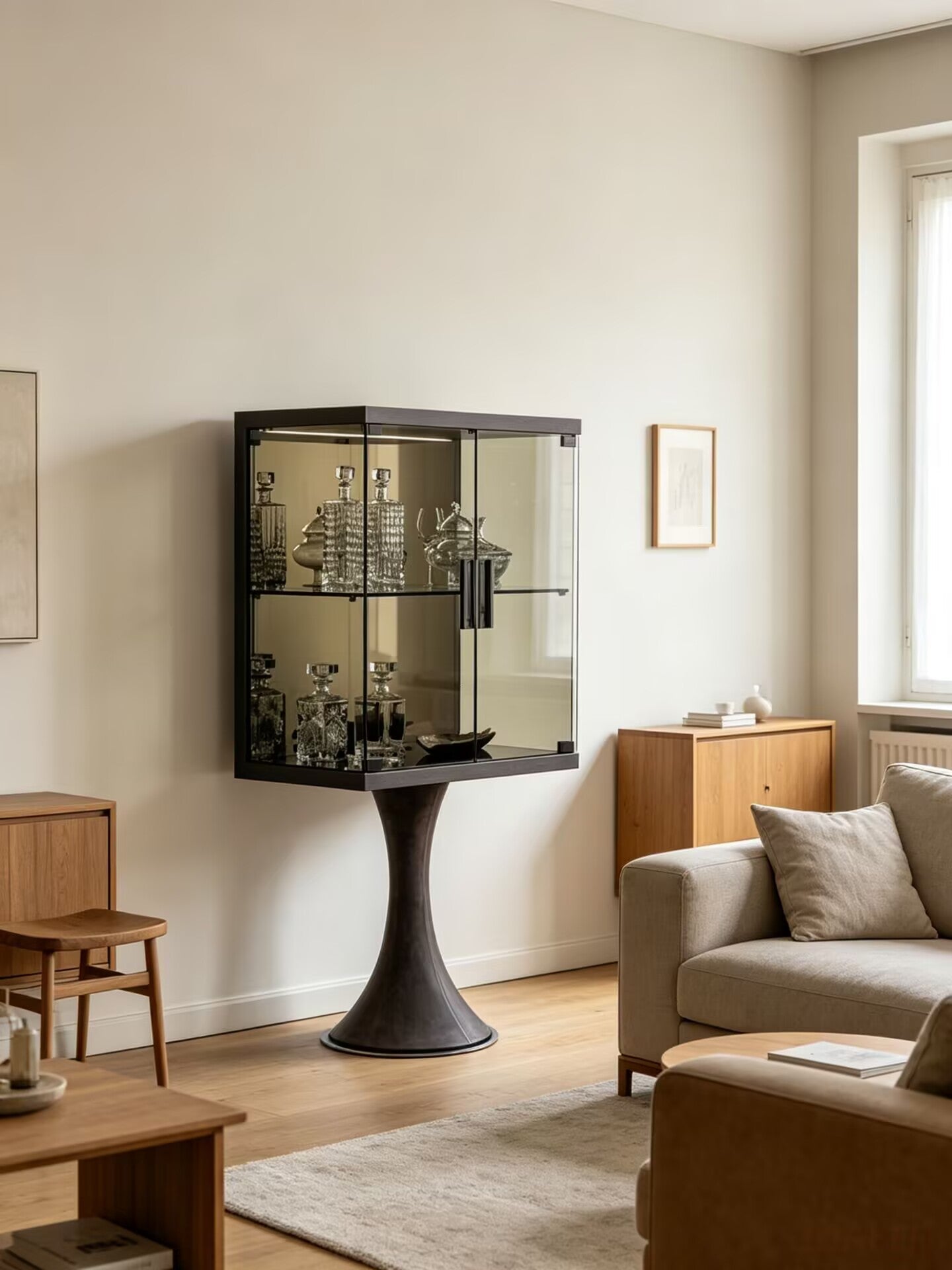 Oscar Italian Villa Designer Solid Wood Glass Standing Wine Cabinet