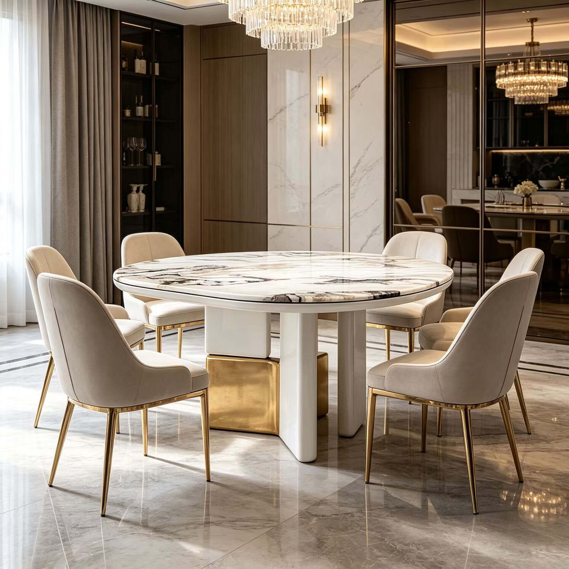 Ovoo Luxury Villa Restaurant Designer Natural Marble Dining Table