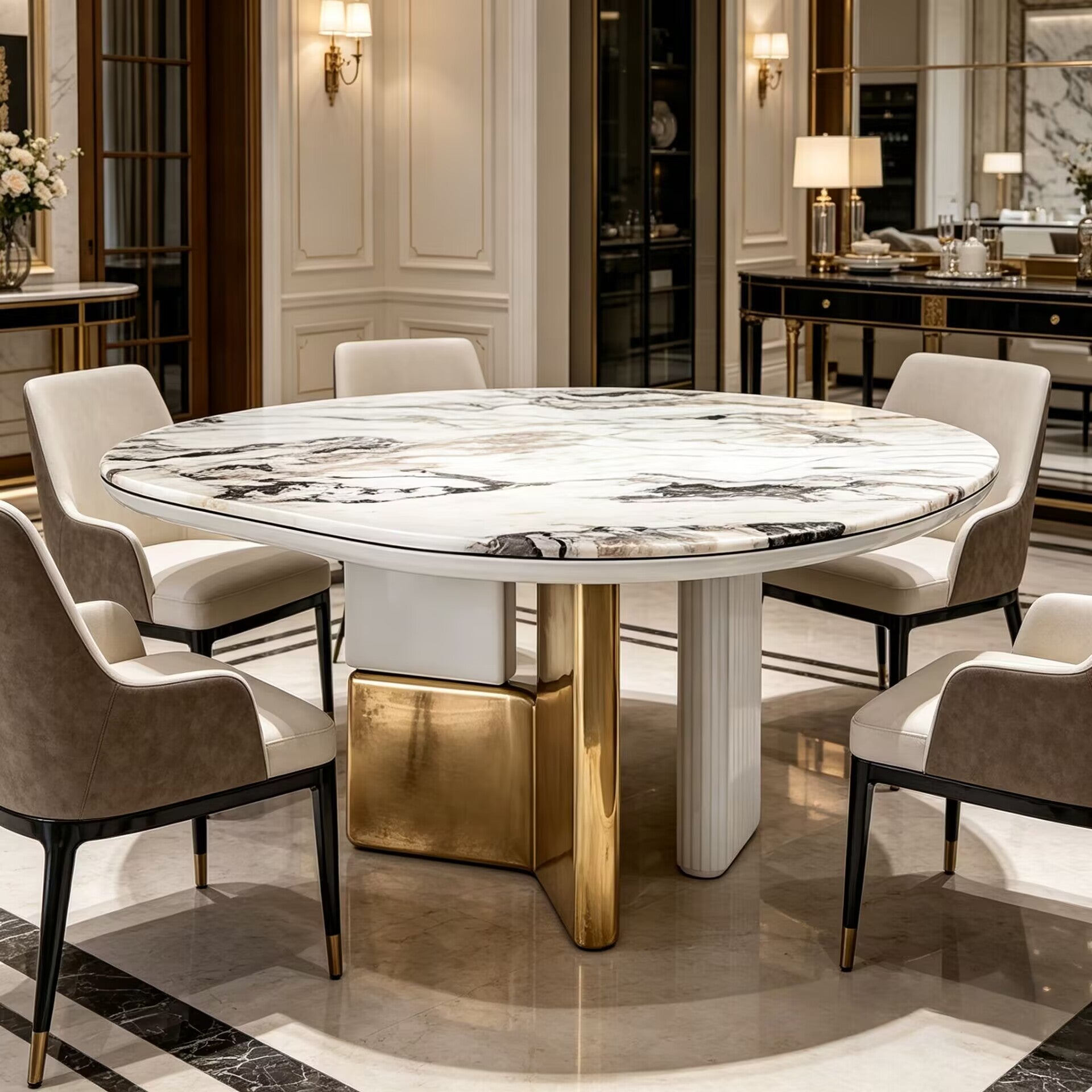 Ovoo Luxury Villa Restaurant Designer Natural Marble Dining Table