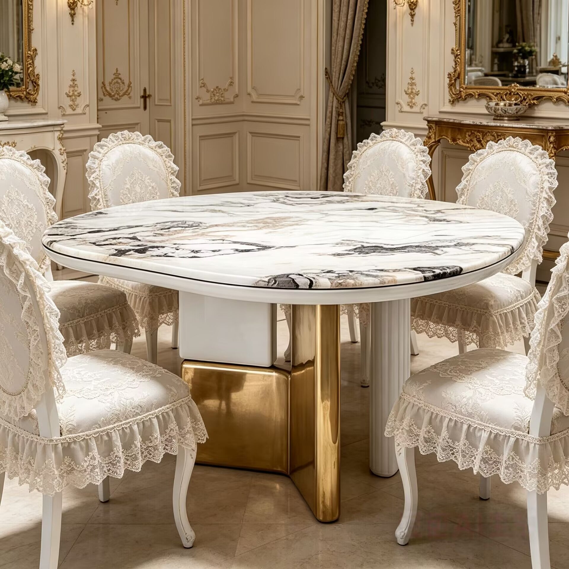 Ovoo Luxury Villa Restaurant Designer Natural Marble Dining Table