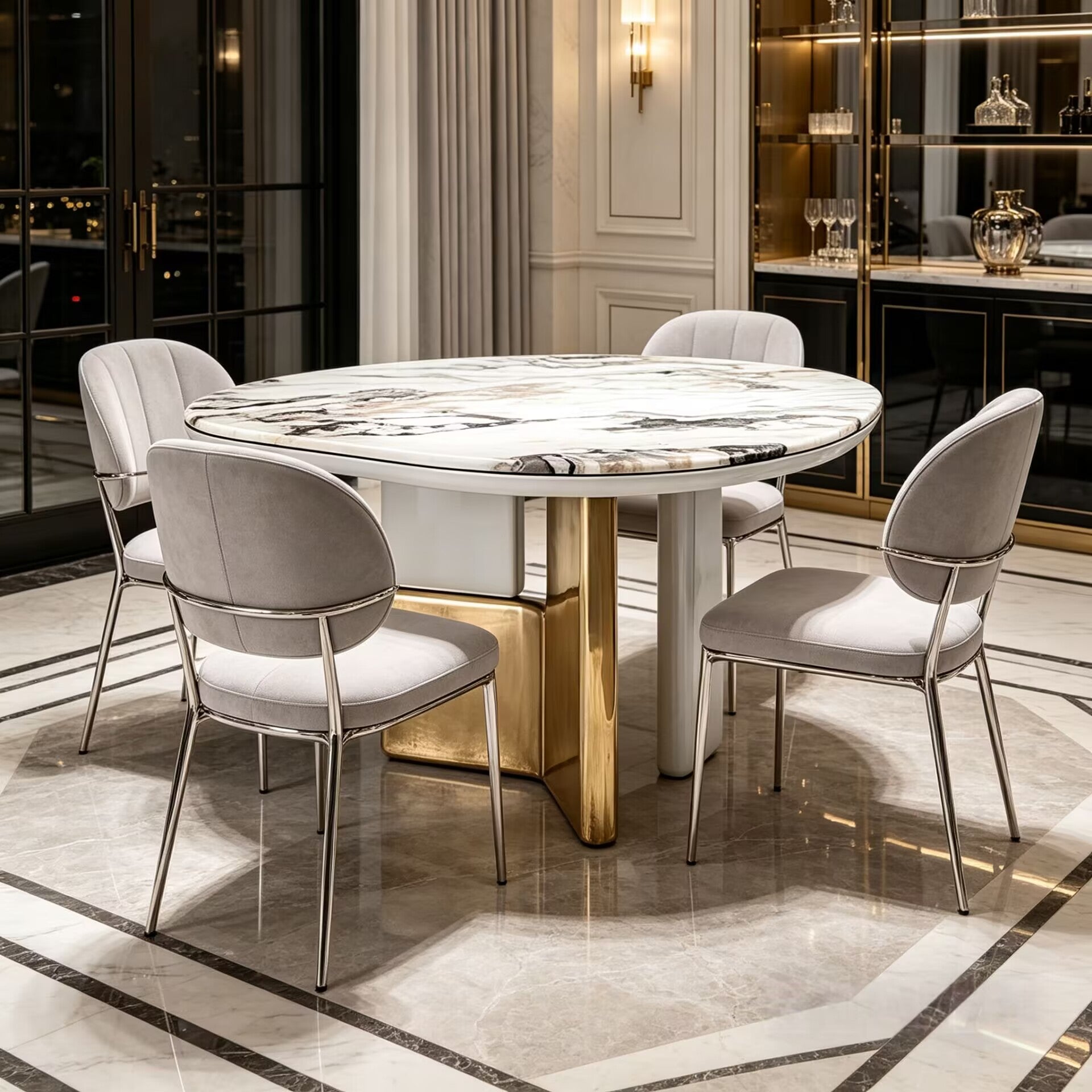 Ovoo Luxury Villa Restaurant Designer Natural Marble Dining Table