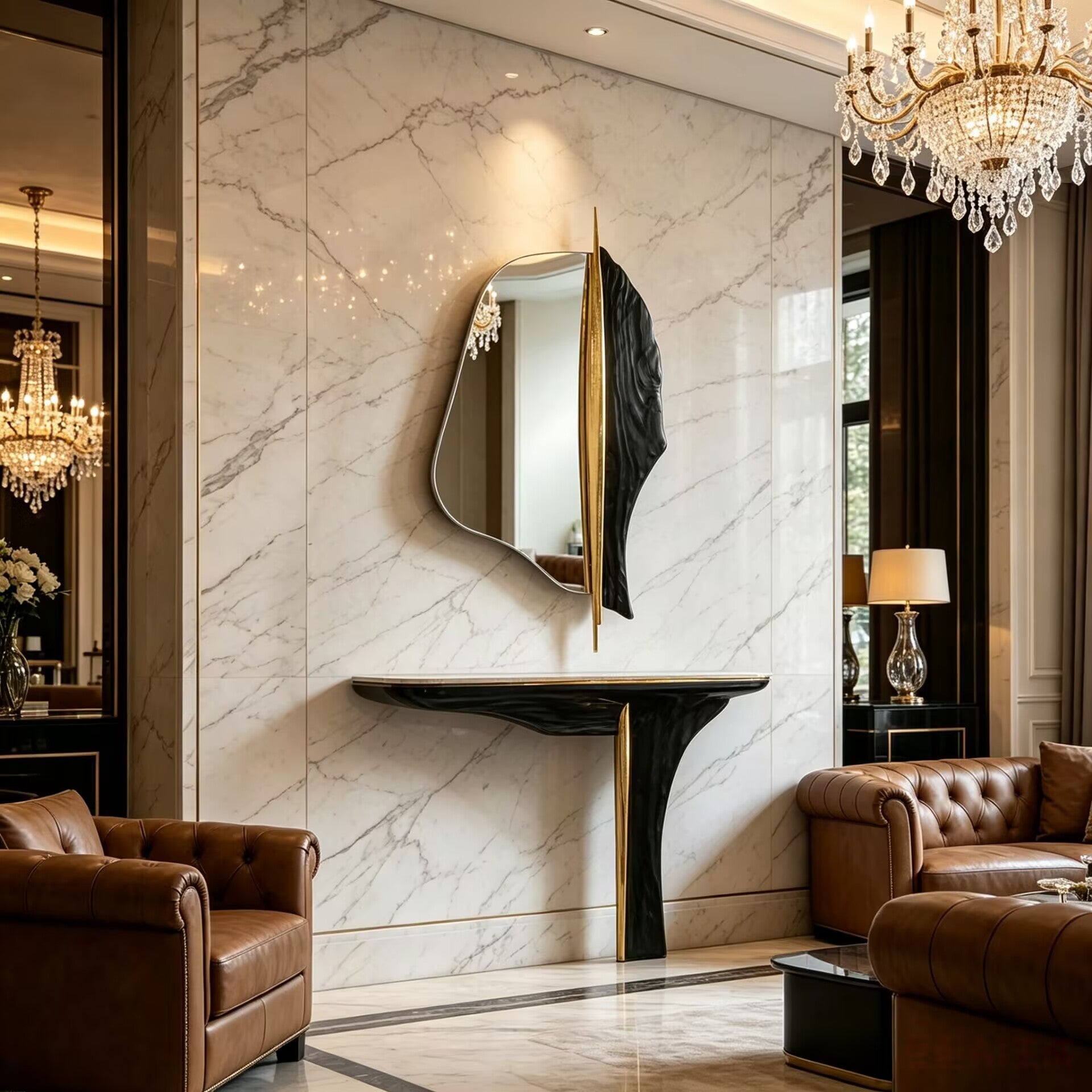 Palm Italian Upscale Solid Wood Brass Irregular Decorative Mirror