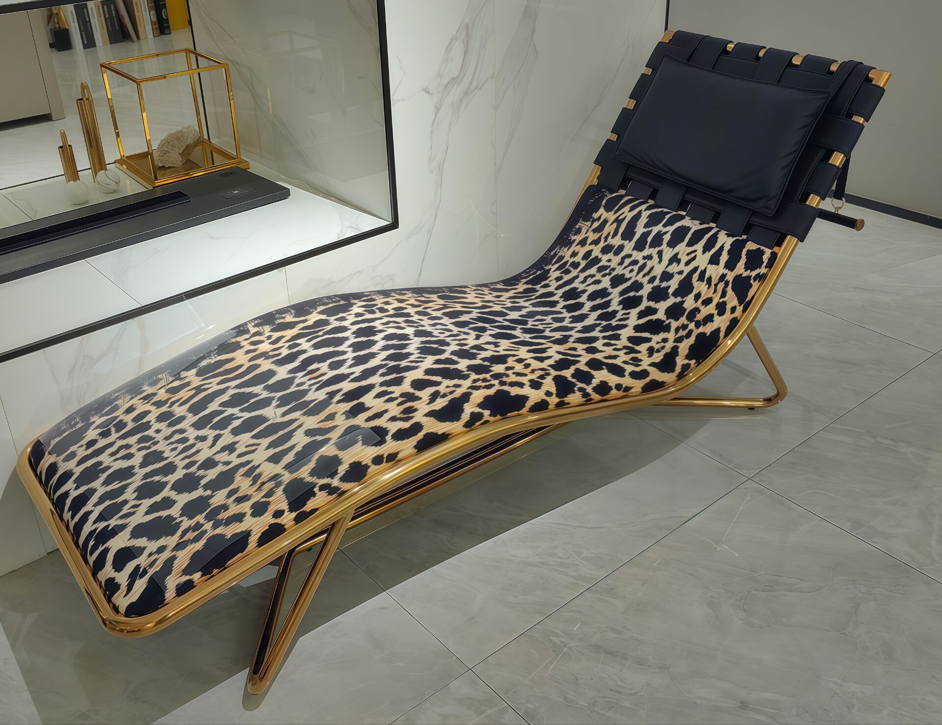 Papeete Luxury Artistic Stainless Steel Leopard Print Leather Reclining Chair