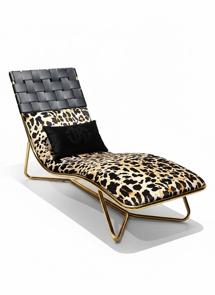 Papeete Luxury Artistic Stainless Steel Leopard Print Leather Reclining Chair
