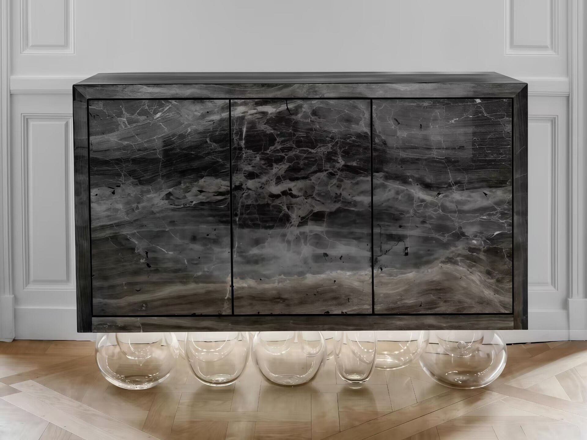 Paradise Luxury Unique High-End Glass Marble Decorative Sideboard