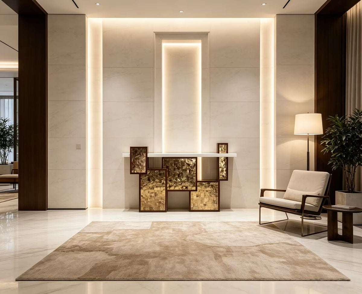 Parchment&Mica Luxury Unique Art Minimalist Solid Wood Console