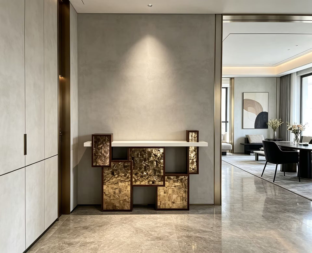 Parchment&Mica Luxury Unique Art Minimalist Solid Wood Console