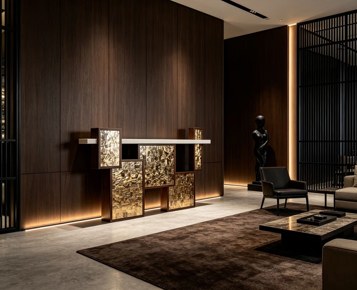 Parchment&Mica Luxury Unique Art Minimalist Solid Wood Console