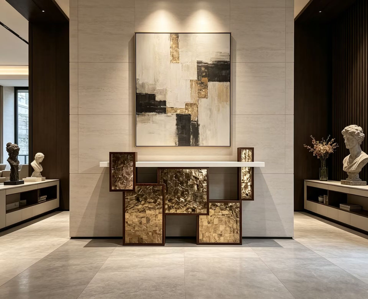 Parchment&Mica Luxury Unique Art Minimalist Solid Wood Console