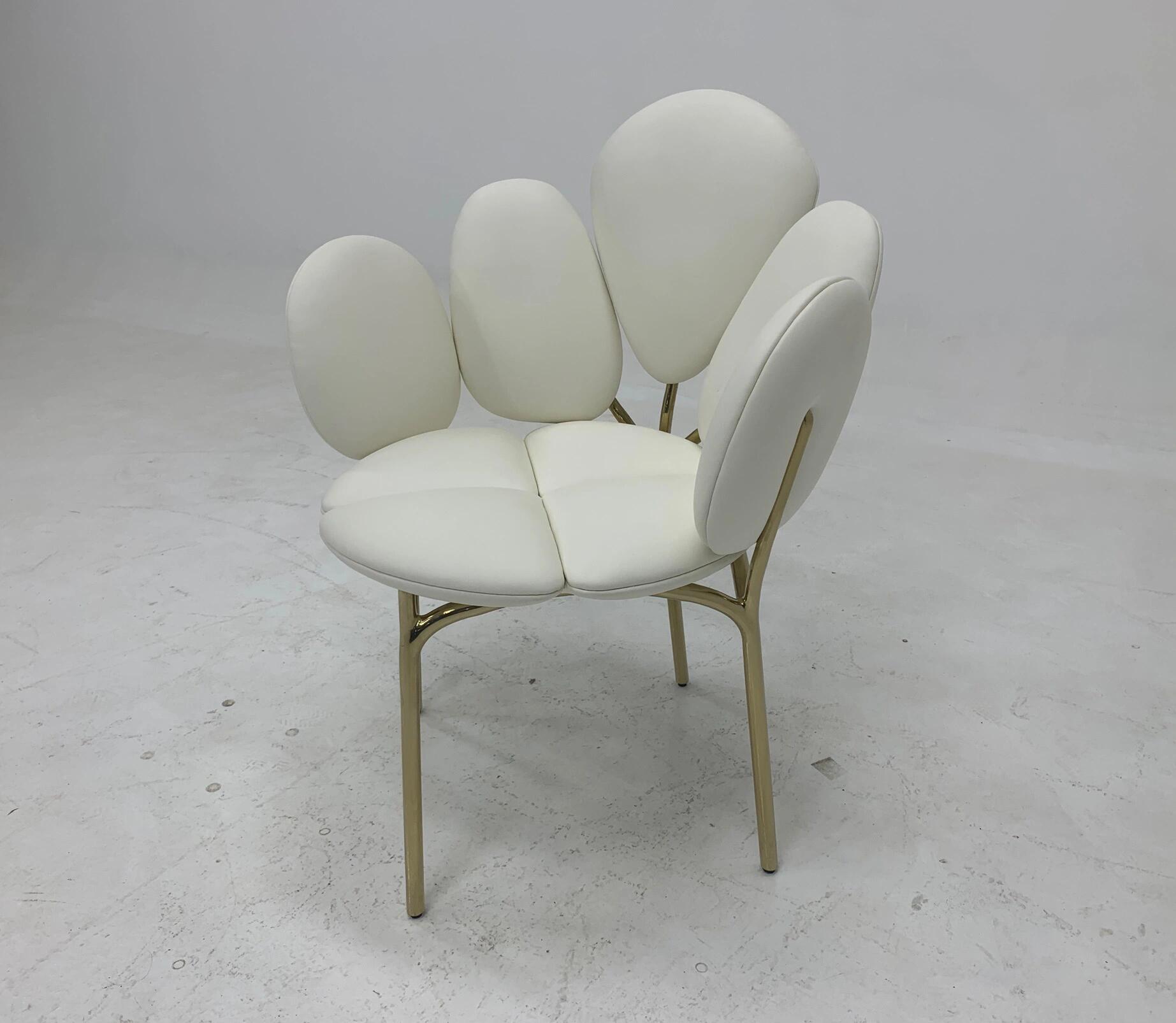 Petal Italian High End Metal Creativity Genuine Leather Dining Chair