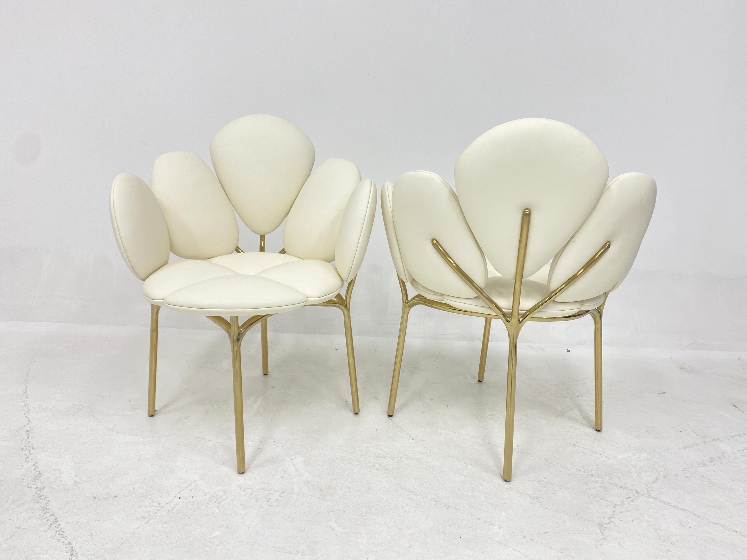 Petal Italian High End Metal Creativity Genuine Leather Dining Chair