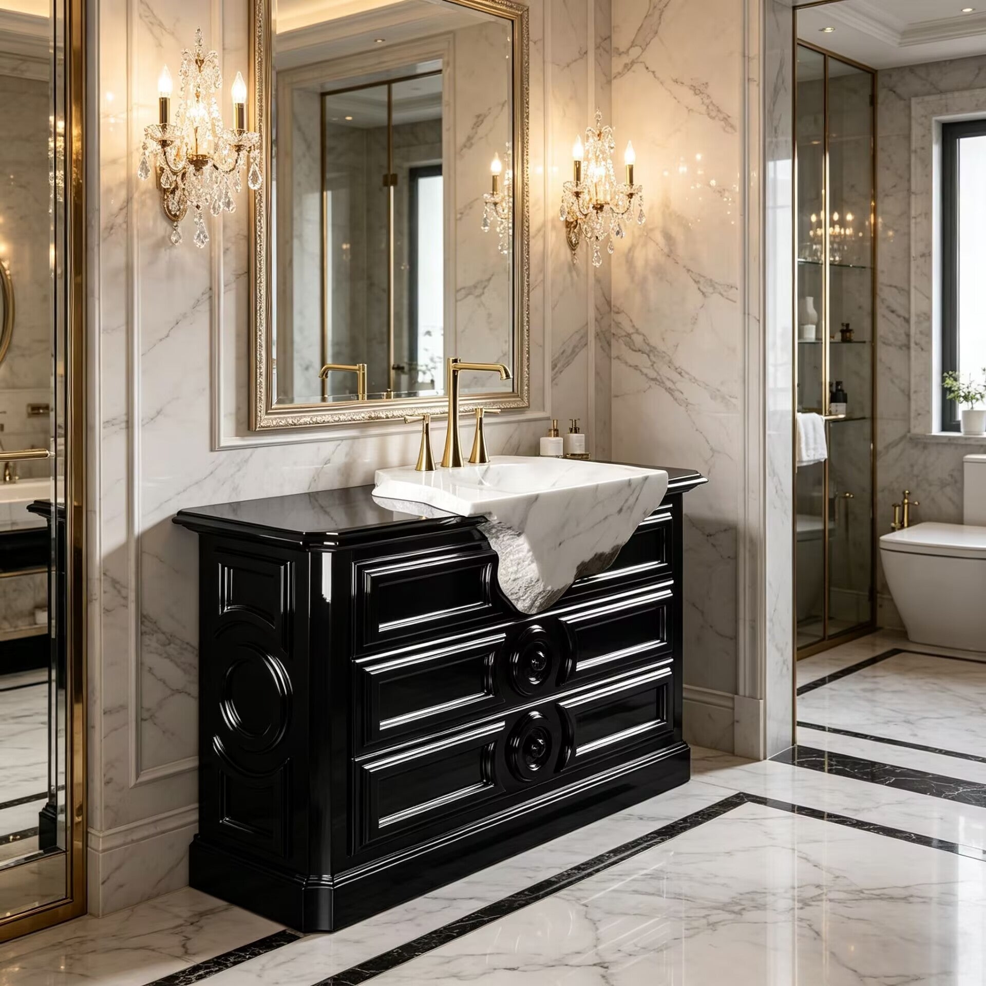 Petra Luxury Simple Solid Wood Customize Marble Washbasin