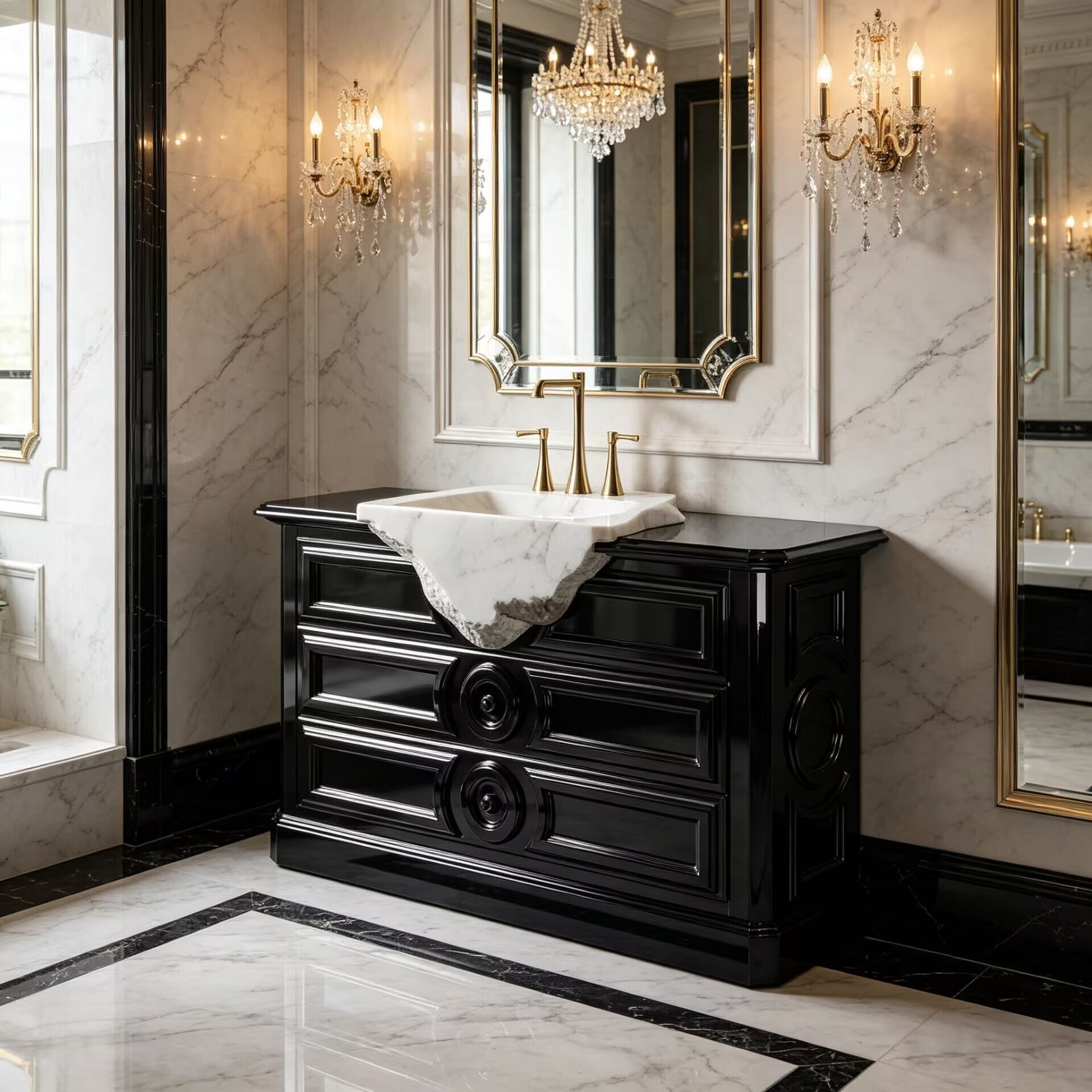 Petra Luxury Simple Solid Wood Customize Marble Washbasin